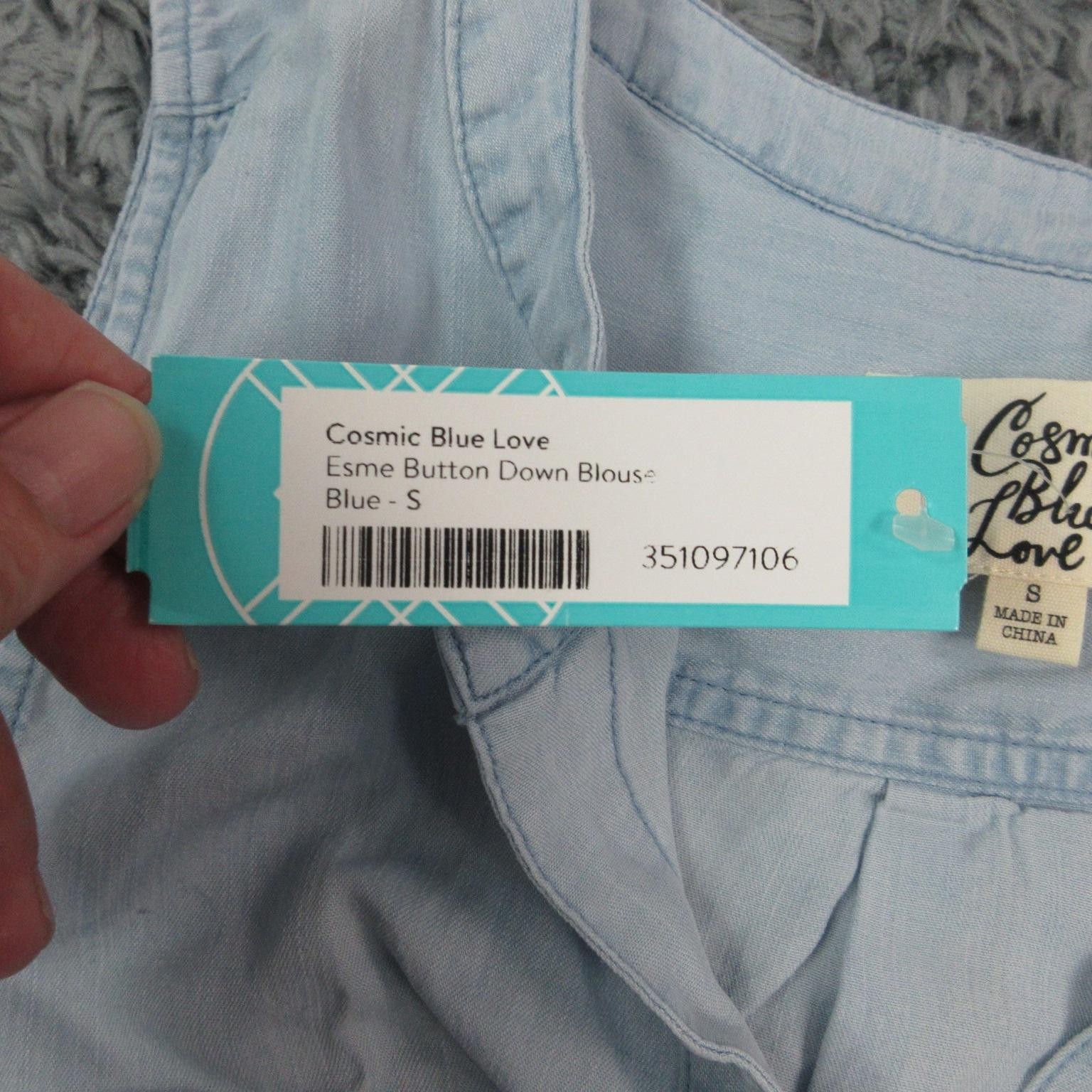 Cosmic Blue Love Shirt Womens Small Blue Esme Button Down Sleeveless Lyocell NWT