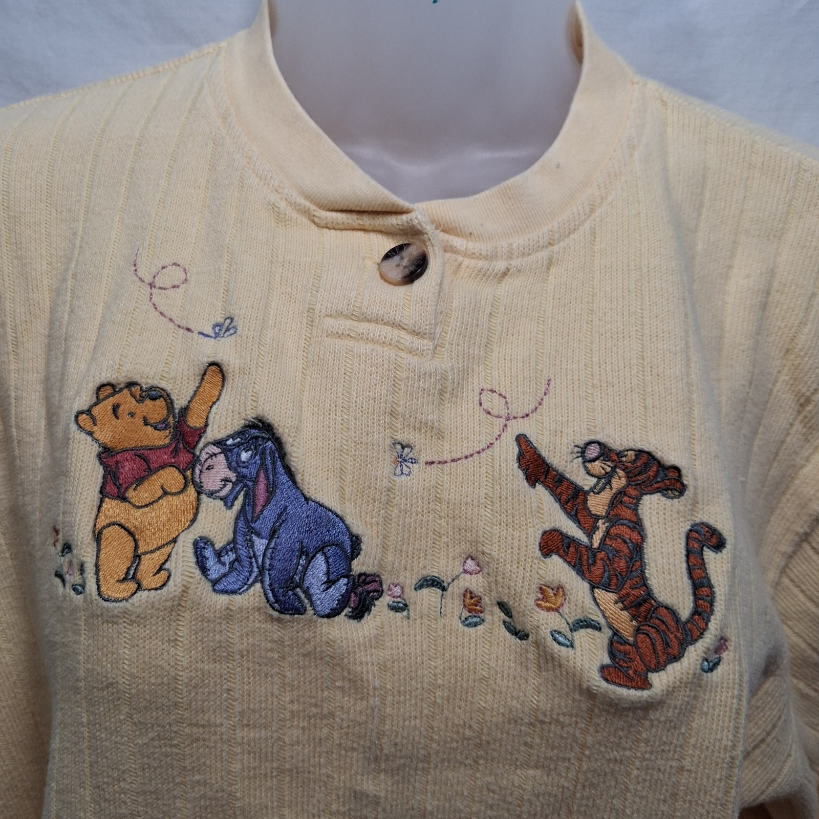 Vintage Disney Store Henley Shirt Small Yellow Embroidered Winnie The Pooh 90s