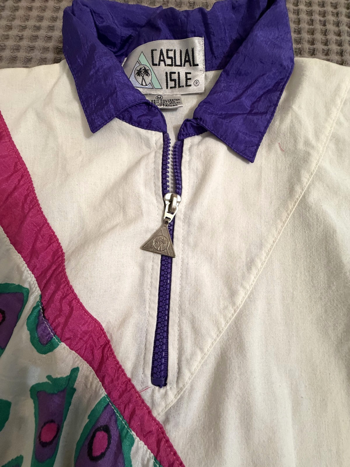 VTG 80s 90s Casual Isle Half Zip Colorblock Pullover Shirt Top Women’s M Retro