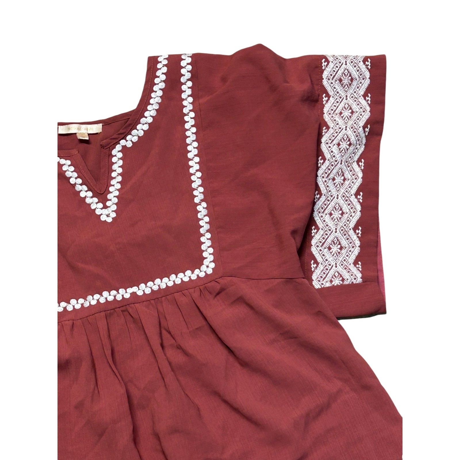 Skies Are Blue Medium Boho Top Embroidered Festival Maroon Empire | Stitch Fix