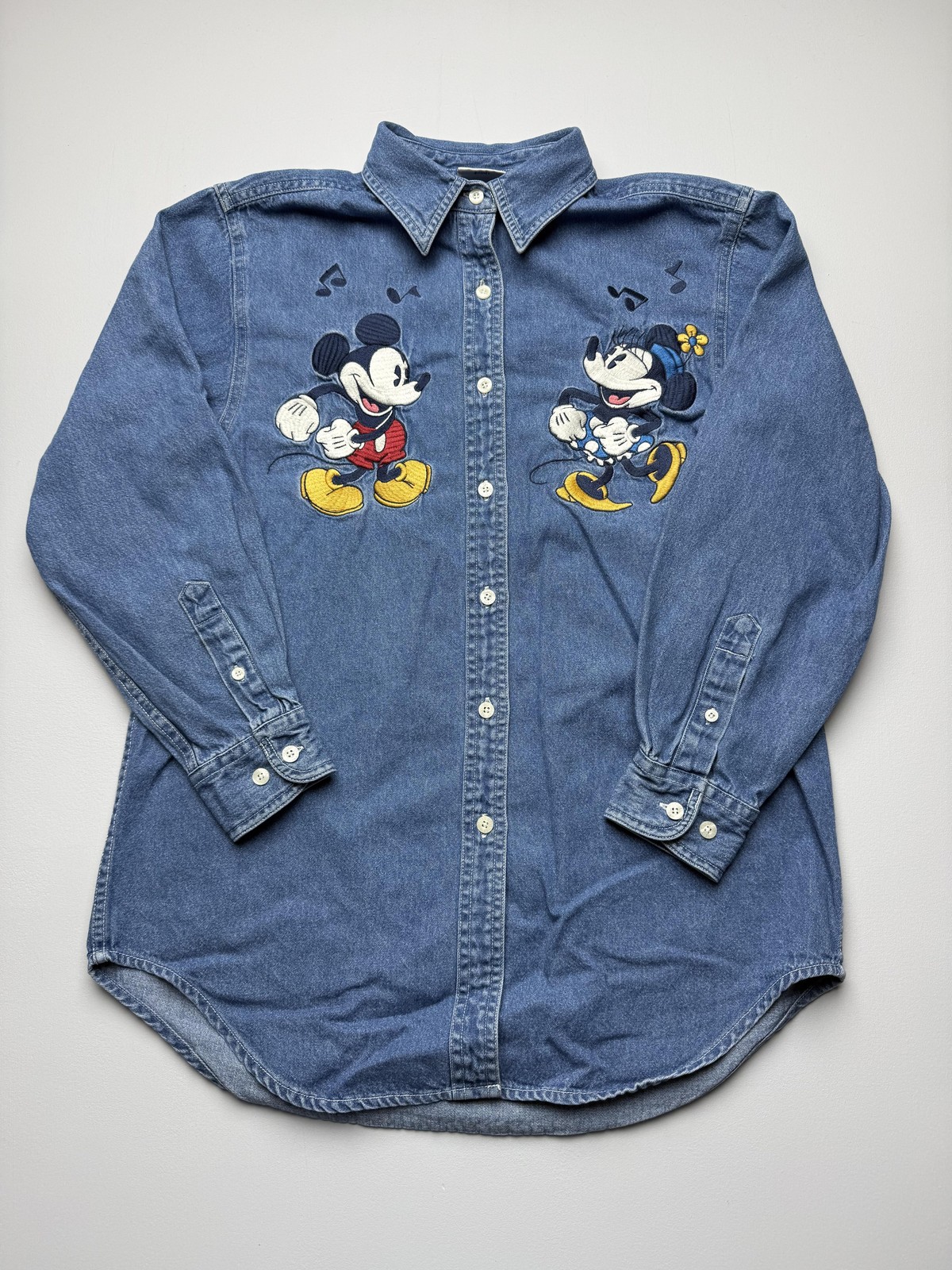 Vintage The Disney Store Shirt Womens Denim Mickey Minnie Embroidered Tunic Read