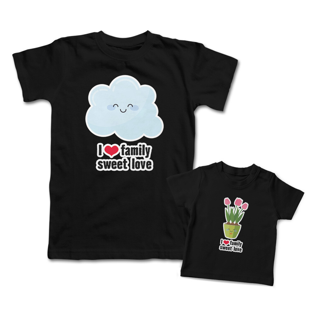Love Mommy and Me Outfits I Love Family Sweet Love Flowers Smiling Clouds Cotton