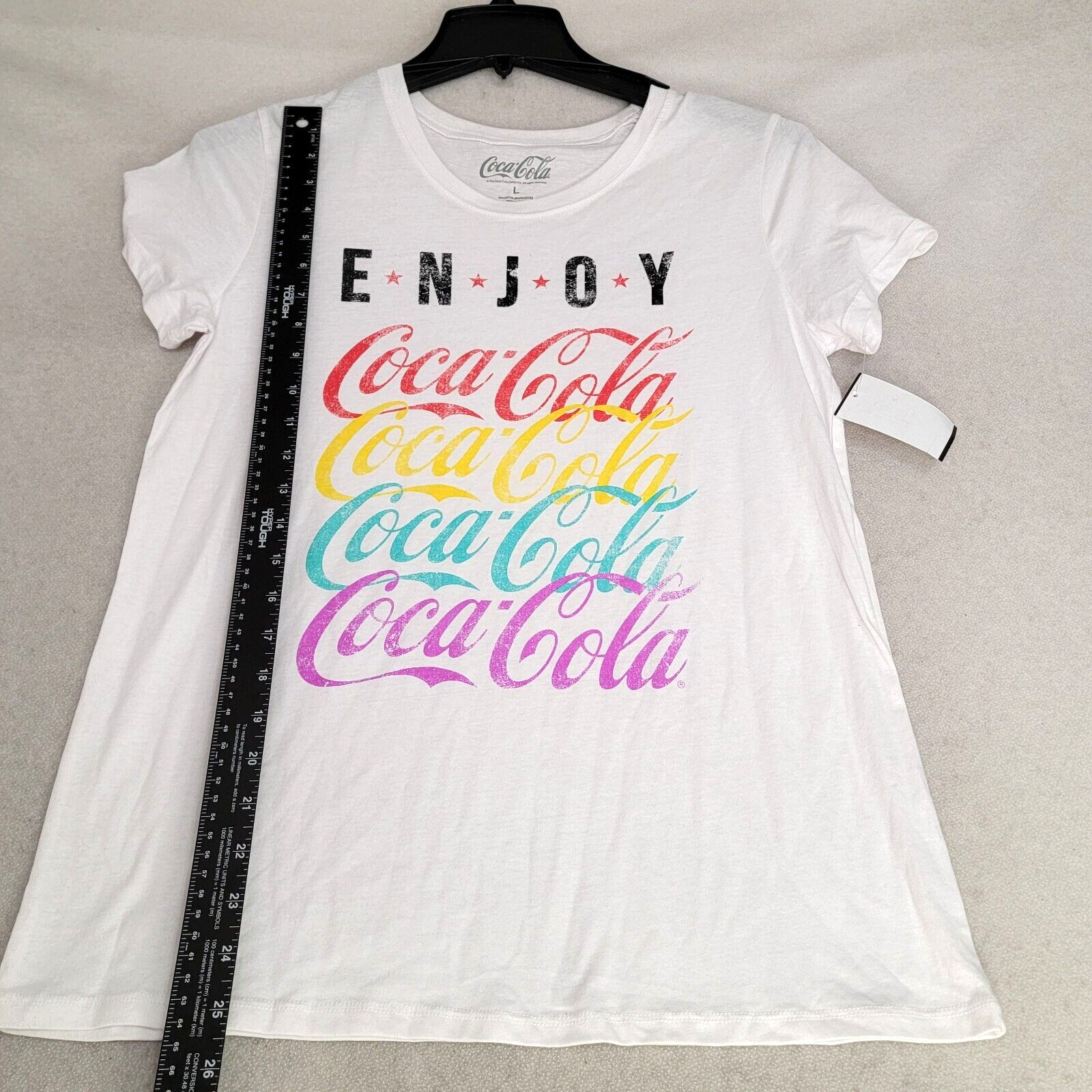 COCA COLA Shirt WOMENS LARGE L White Coke Lightweight Distressed Retro Logo NWT