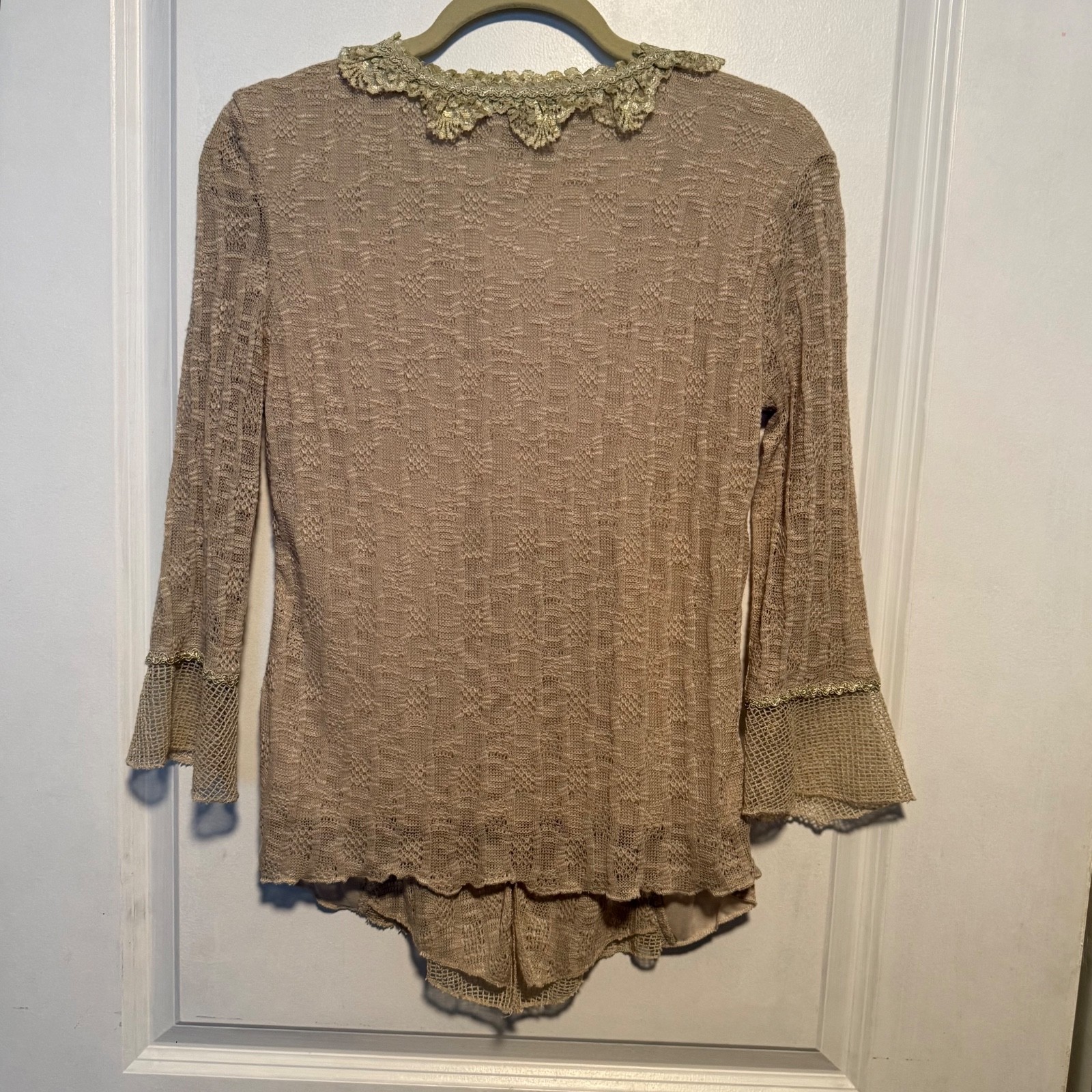Pretty Angel Linen Blend Top Lace Bead Trim Size Small Fairy Bohemian