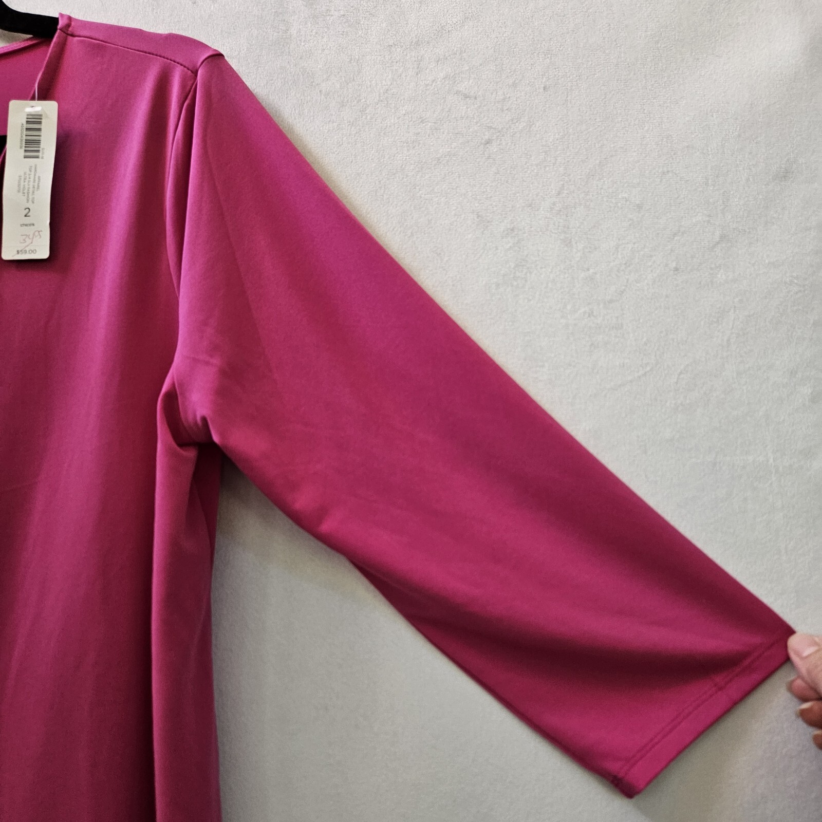 Chico’s Top Women sz 2 Hardware Detail Top Fushsia 3/4 Sleeve Stretch Office NWT