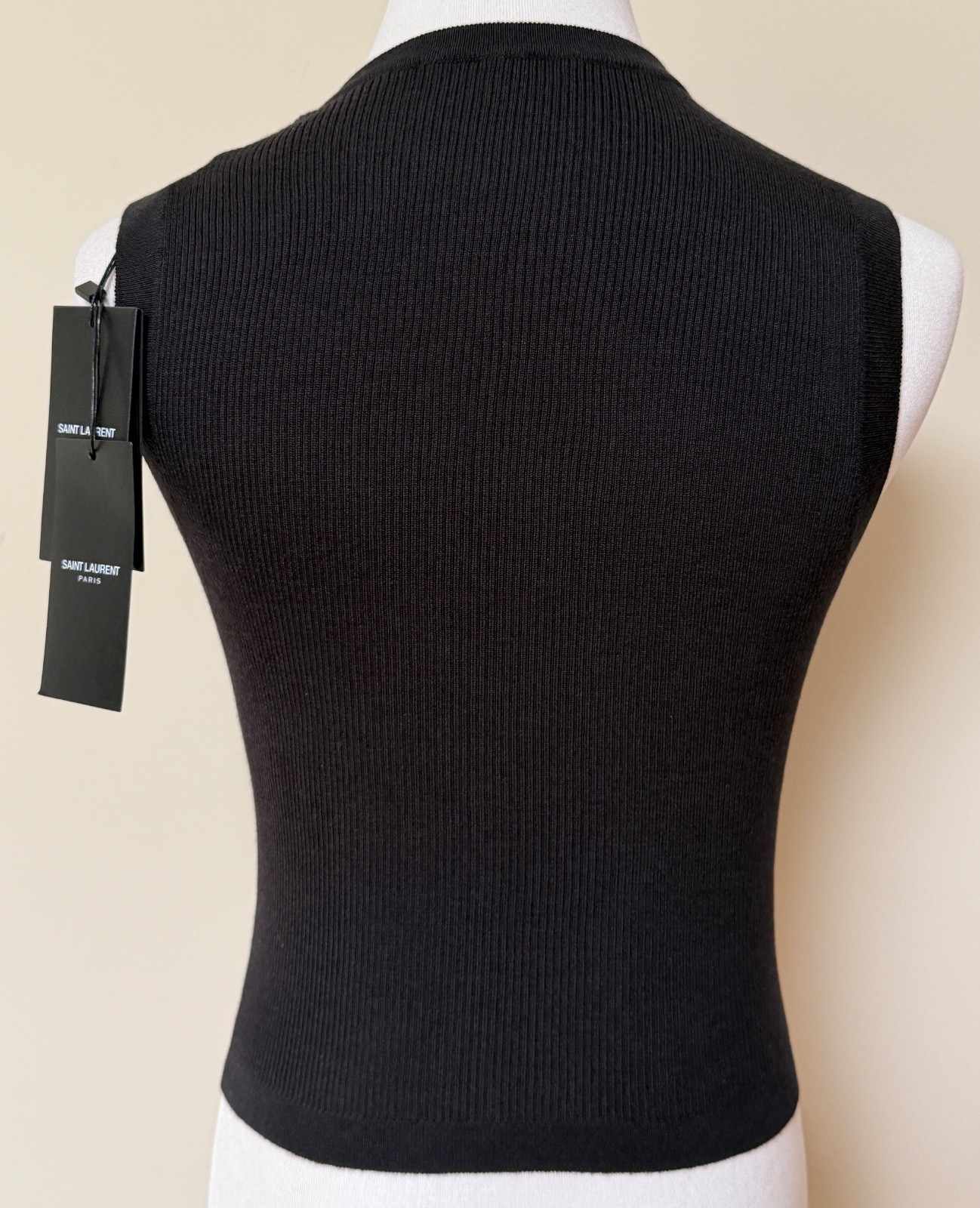 NWT Saint Laurent YSL Black Cashmere Wool Silk Rib Knit Sleeveless Top L $1490