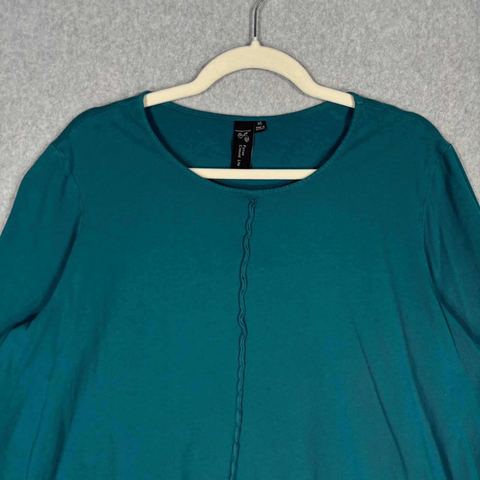 Focus Casual Life Asymmetric Tunic Top XL Teal Pocket Flowy Lagenlook Artsy Boho
