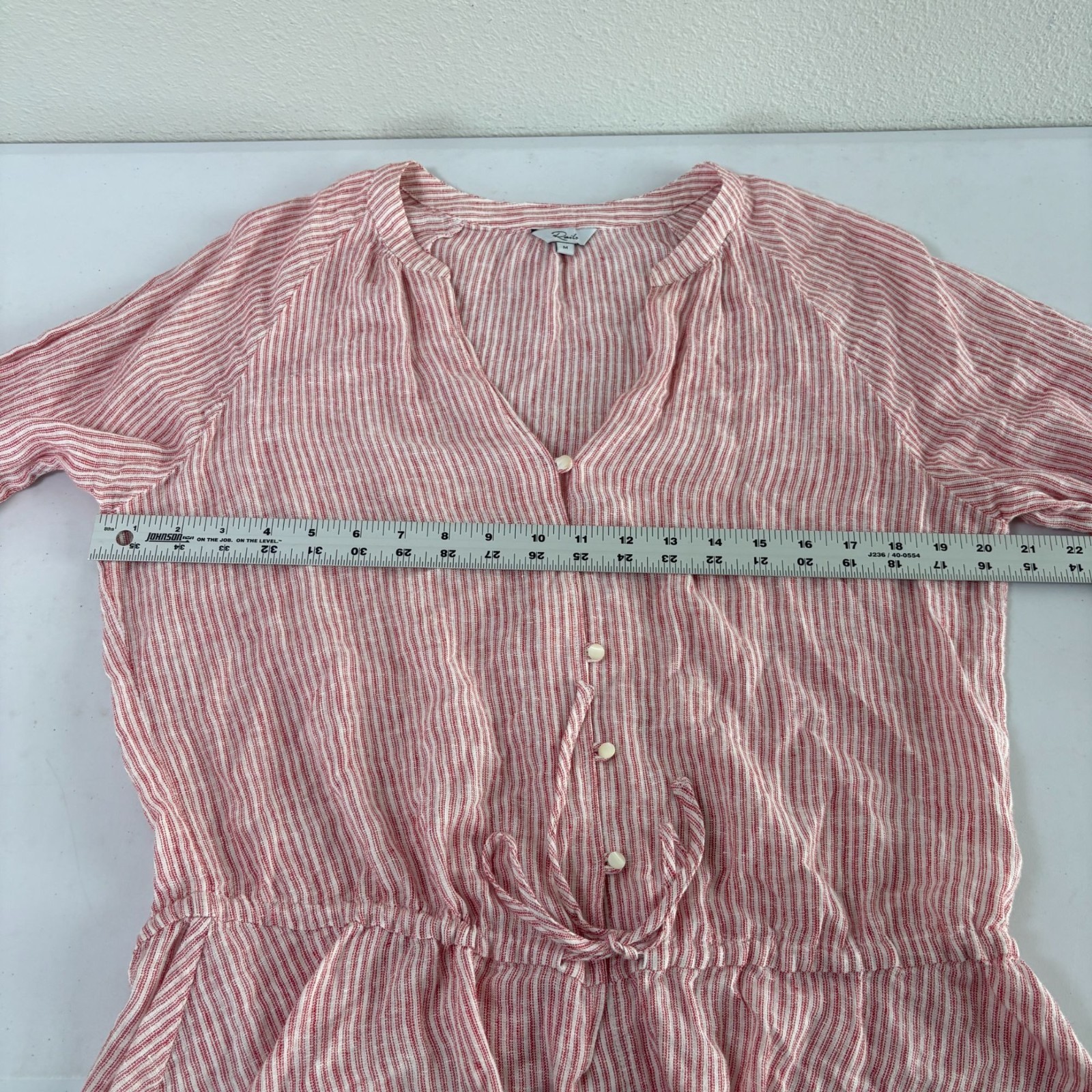 Rails Marti Scarlet Stripe Top Size M Red White Linen Cinched Waist V Neck