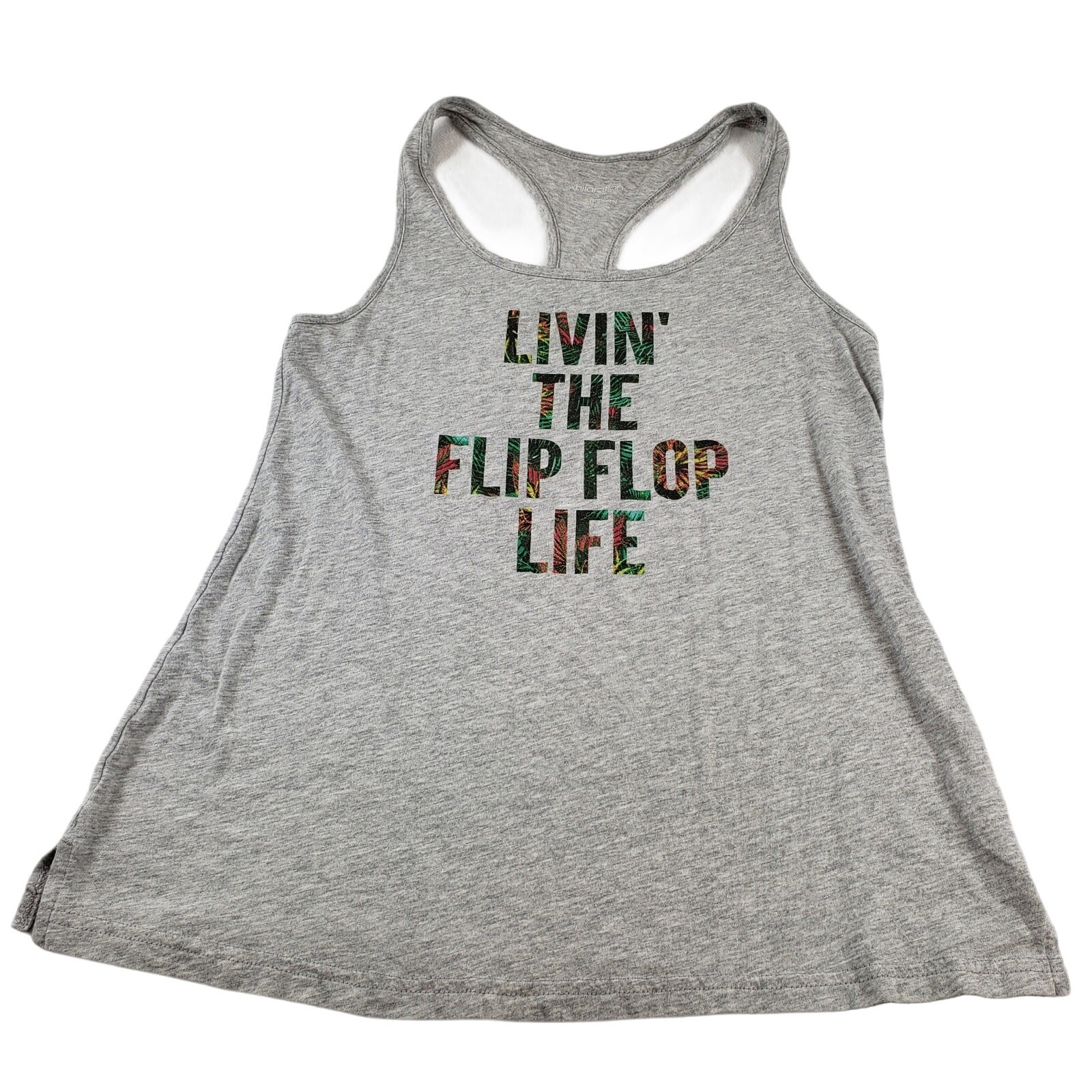Xhiliration Tank Top Womens Small Shirt Gray Livin the Flip Flop Life Racerback