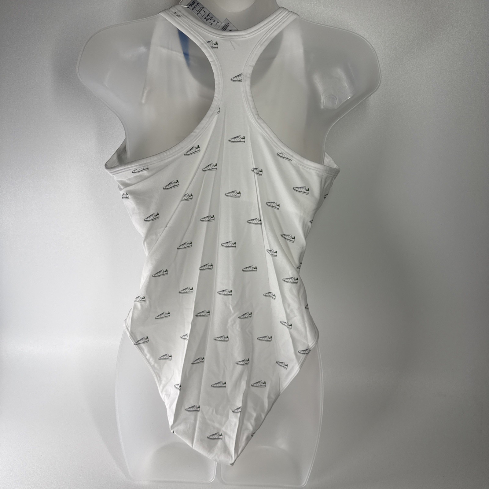 Size Women’s LARGE – adidas Racer Back Bodysuit White Green Multi – NEW WITH TAG