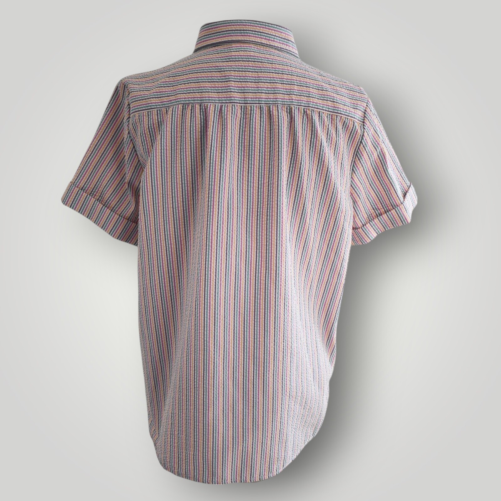 🌺 VTG Boca Bay Seersucker Vacation Shirt Women’s S Multicolor Striped Button Up