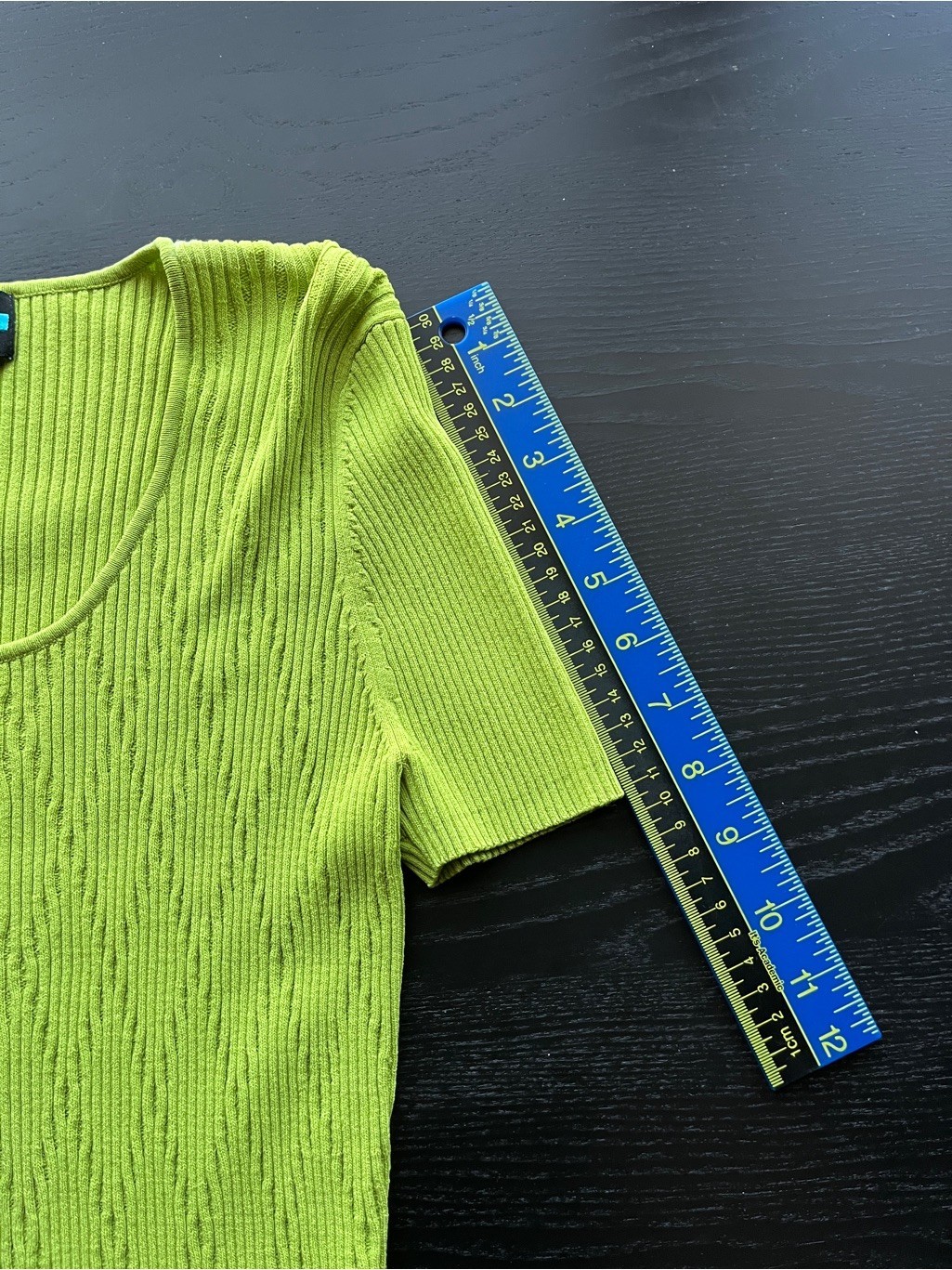 Requirements Size L Vibrant Lime Green Ribbed Knit Top, 65% Rayon / 35% Nylon