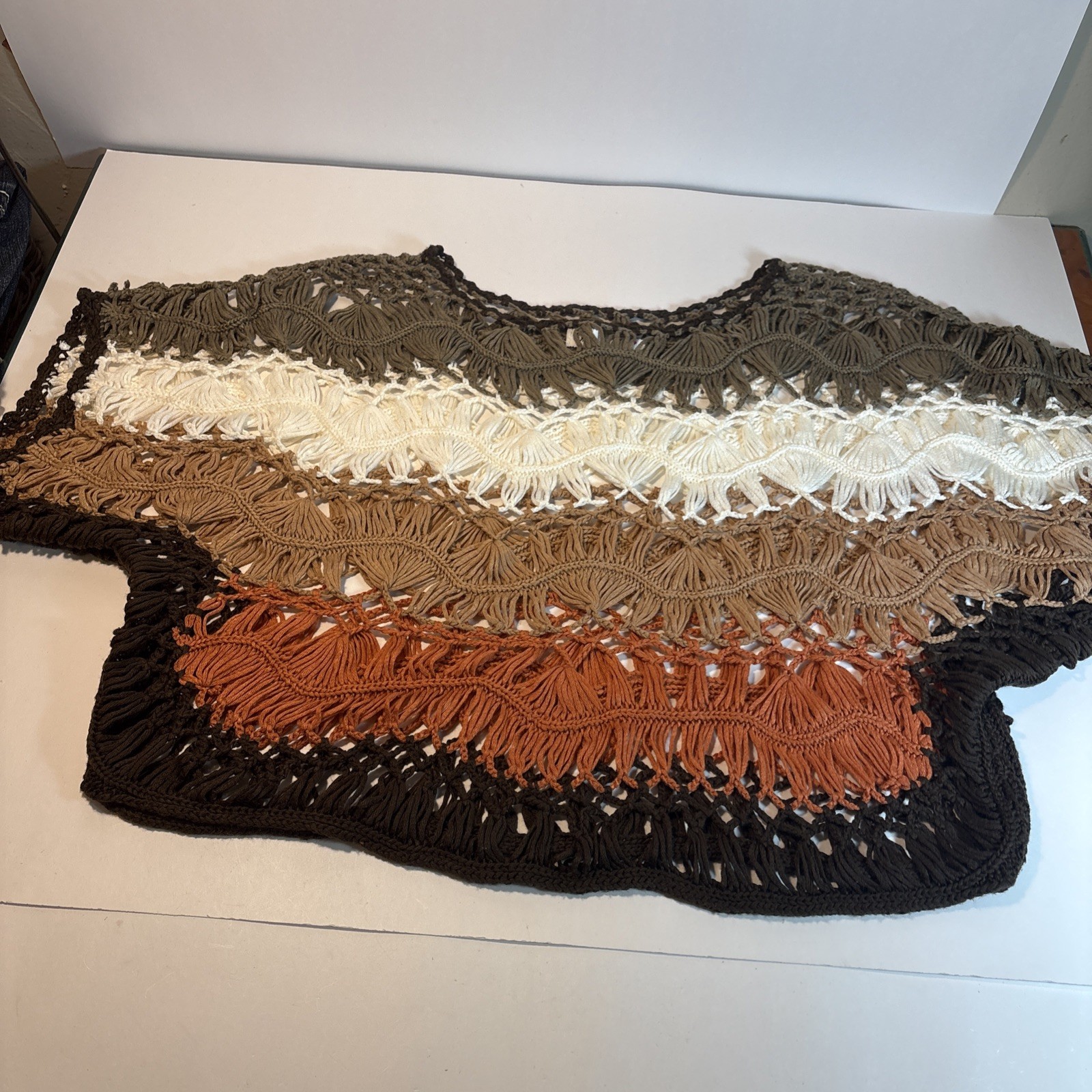 Umgee Womens See Through Crochet Crop Top Size M Short Sleeves Earth Tone Colors