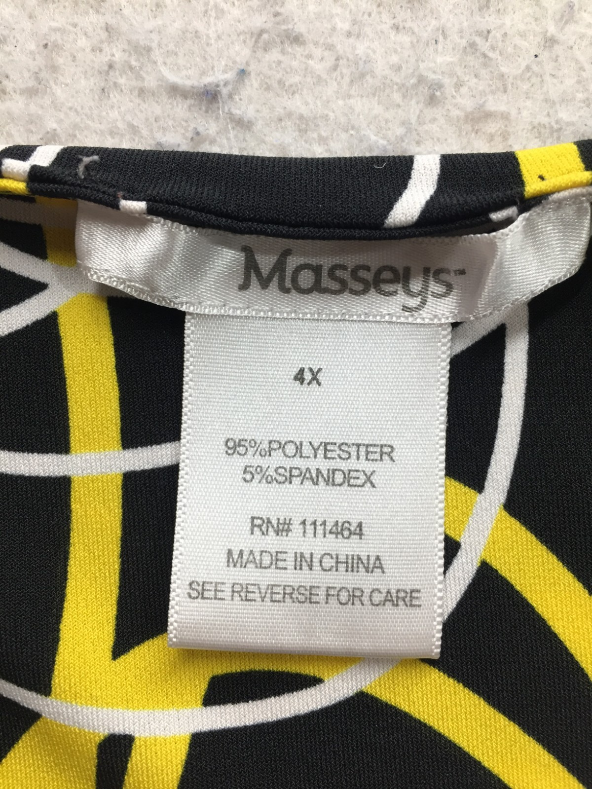 Masseys T Shirt Plus Size 4X Black White Yellow Circle Striped 3/4 Slv Crochet