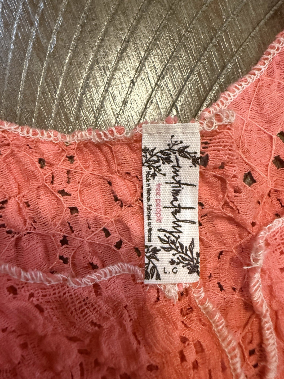 NWT Free People Intimately Pink Sleeveless Pucker Lace Notch Cami Tank Large NEW