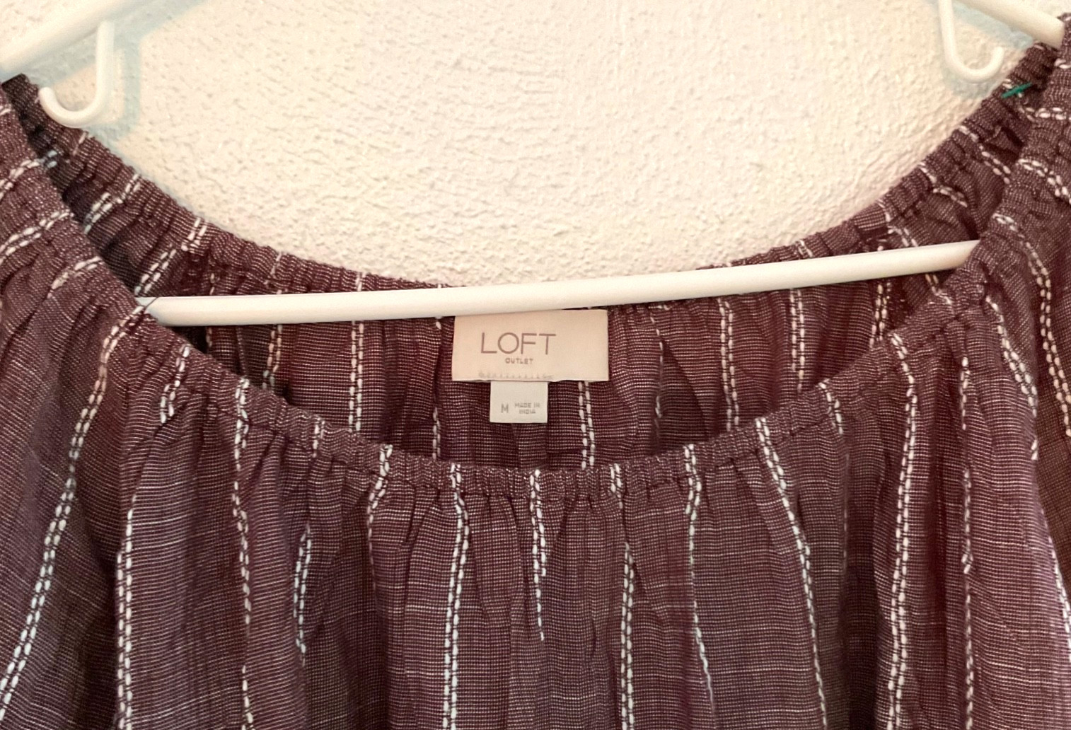 Loft Women Brown White Stripe Puff Shoulder Boho Blouse