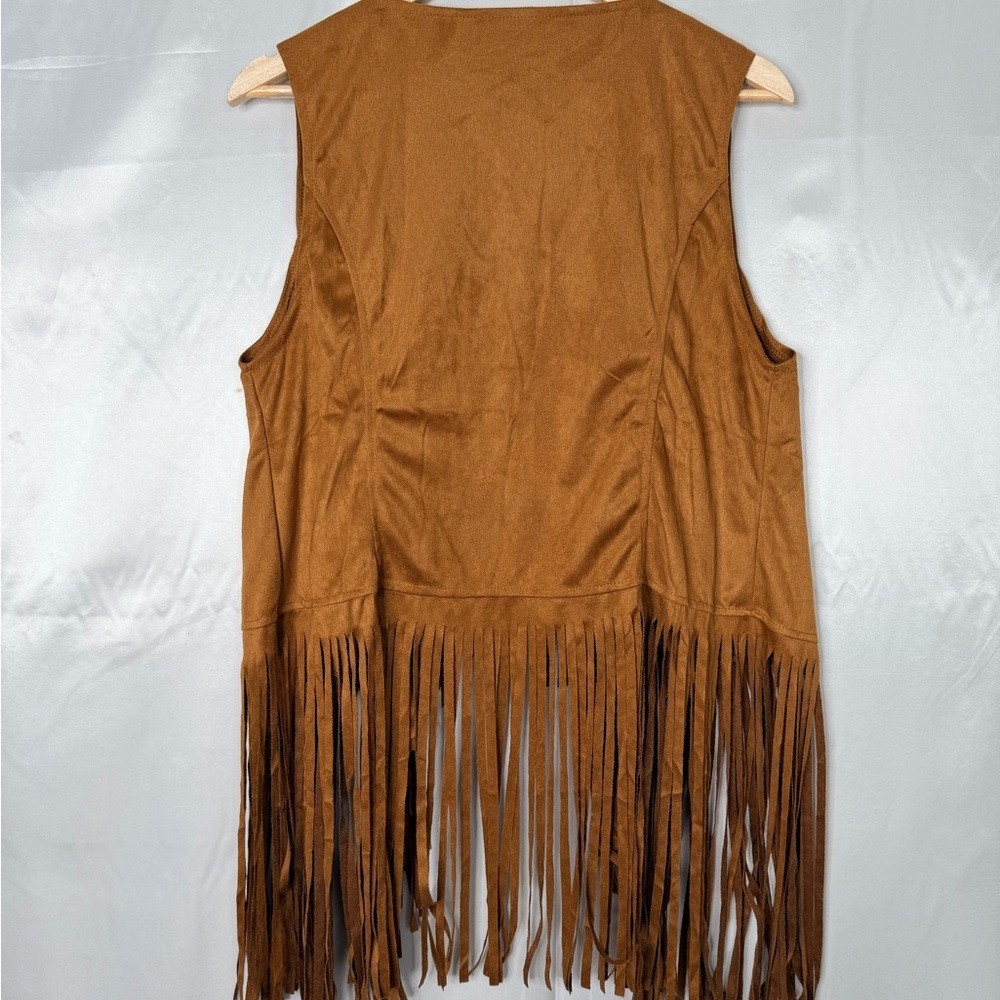Faux Suede Fringe Vest Boho Western Festival Layering Brown XL