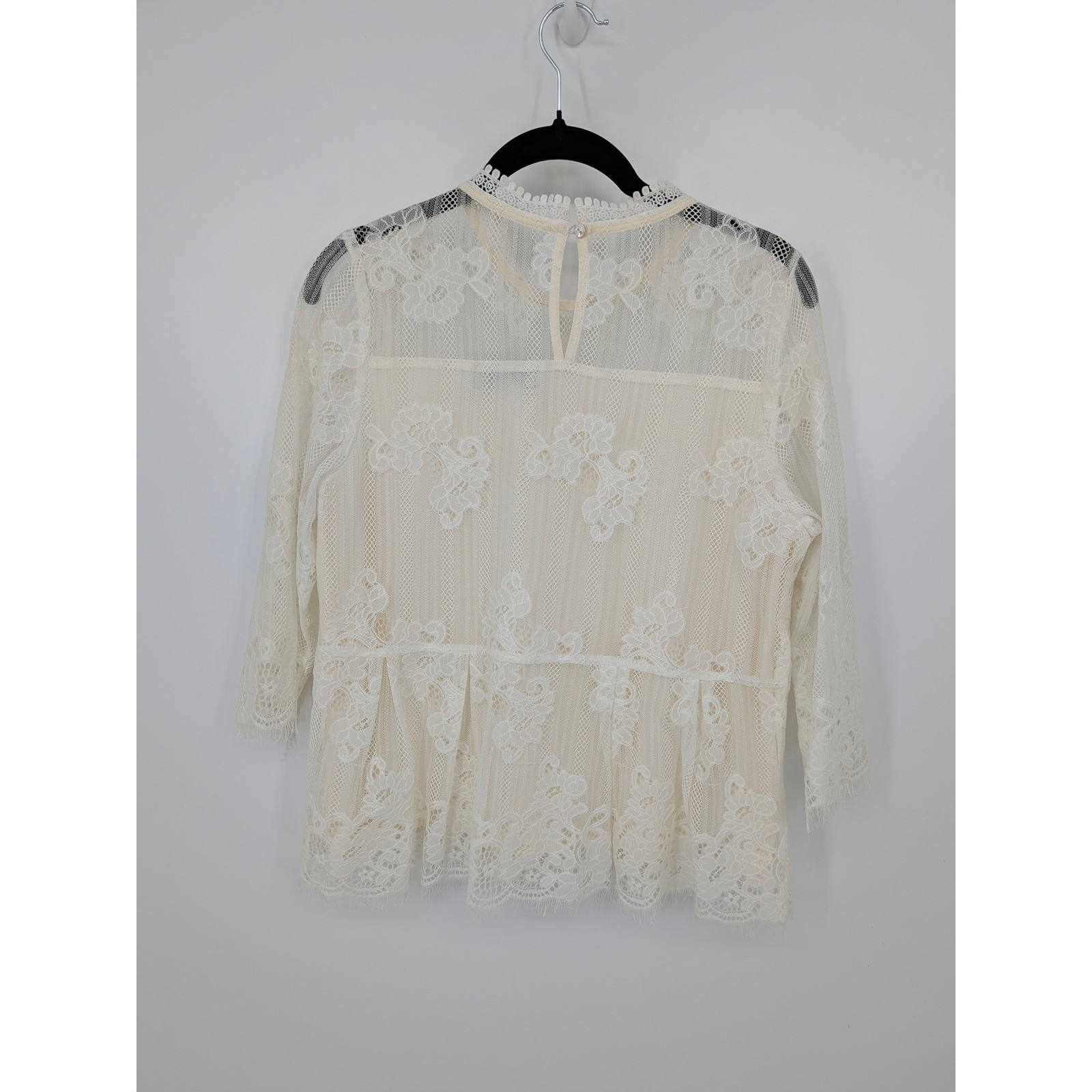 Lace Boho Blouse Womens Medium Cream Floral Sheer Top Coquette Cottagecore Bride