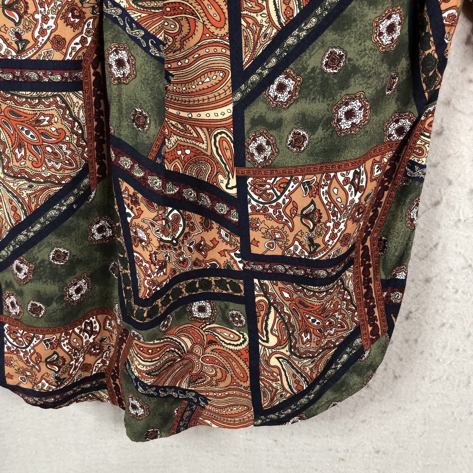 Abstract Top Women M Multi Color Paisley Artsy Rayon Retro Mod Groovy