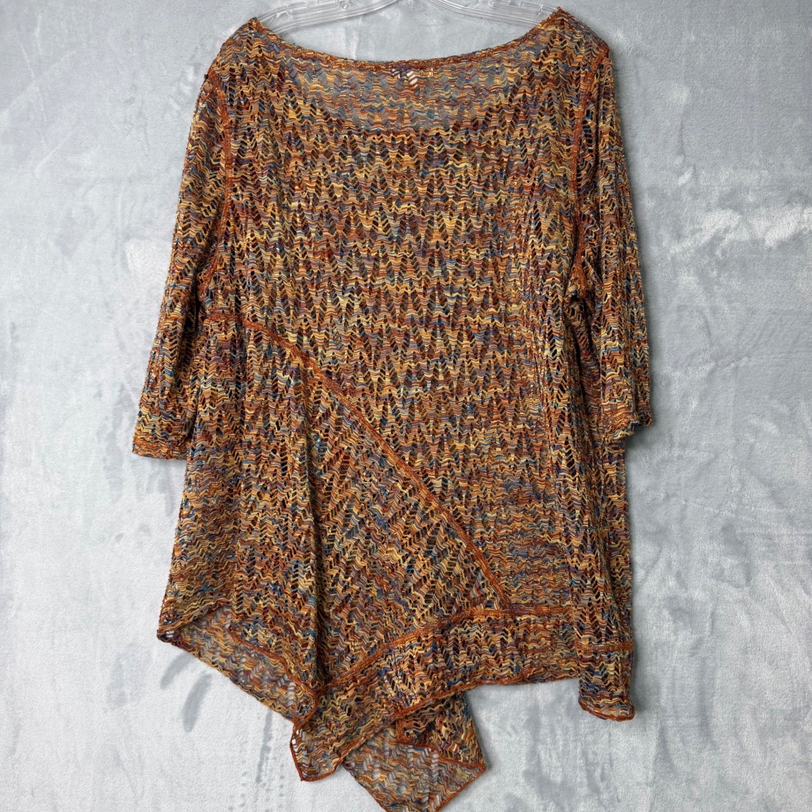 One World Crochet Open Knit Tunic Womens Plus Size 3X Multi Color Asymmetrical