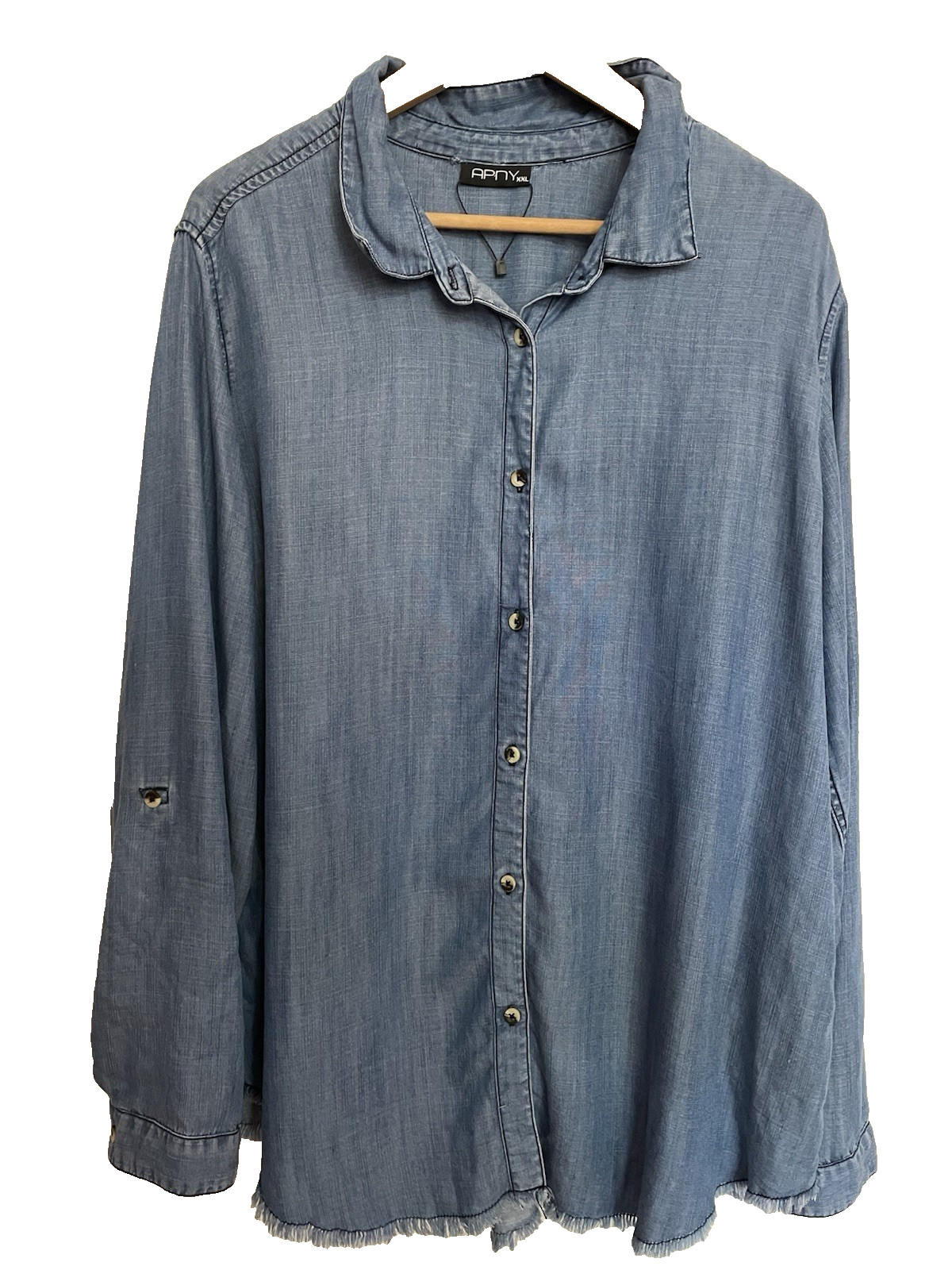 APNY Womens Denim Type Tunic Top Sz XXL Blue Flowy Classic Minimal Raw Hem