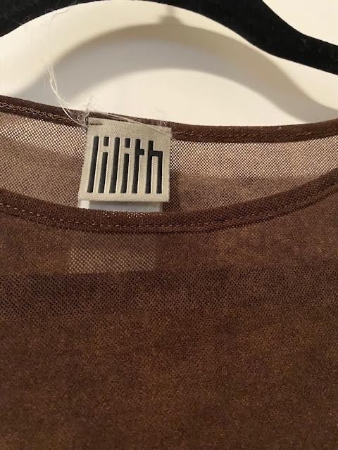 LILITH OF FRANCE long-sleeve MESH top/tee shirt + SASH BROWNS size MEDIUM