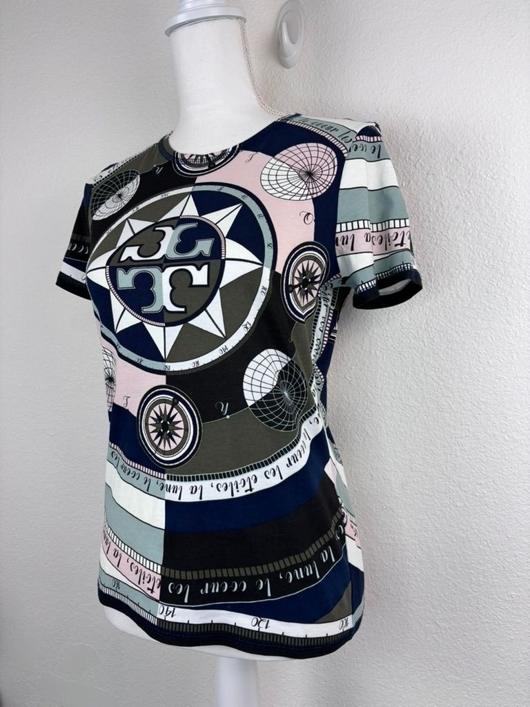 Tory Burch women’s XS short sleeve compass logo 100% cotton tee shirt casual