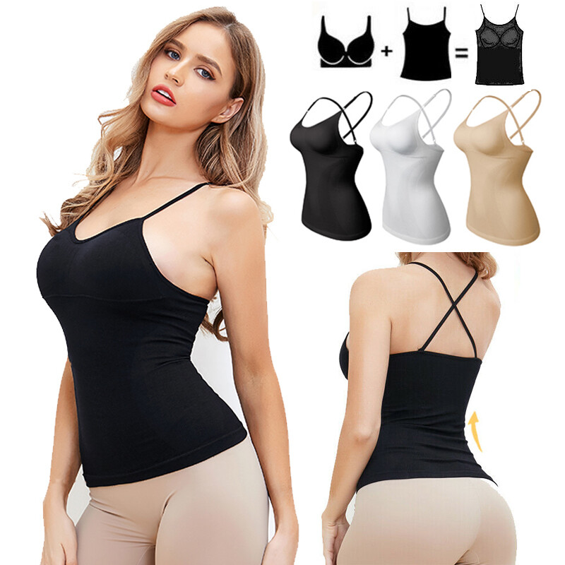 Women’s Slimming Tummy Control Body Shaper Vest with Built-In Bra Cami Tank Tops