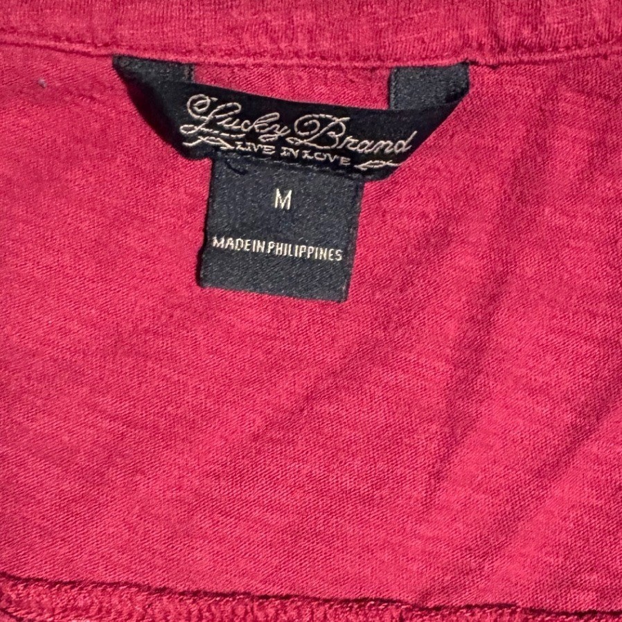 Lucky Brand Womens Knit Henley Top Berry Pink Cap Sleeve Button V-Neck M Basic