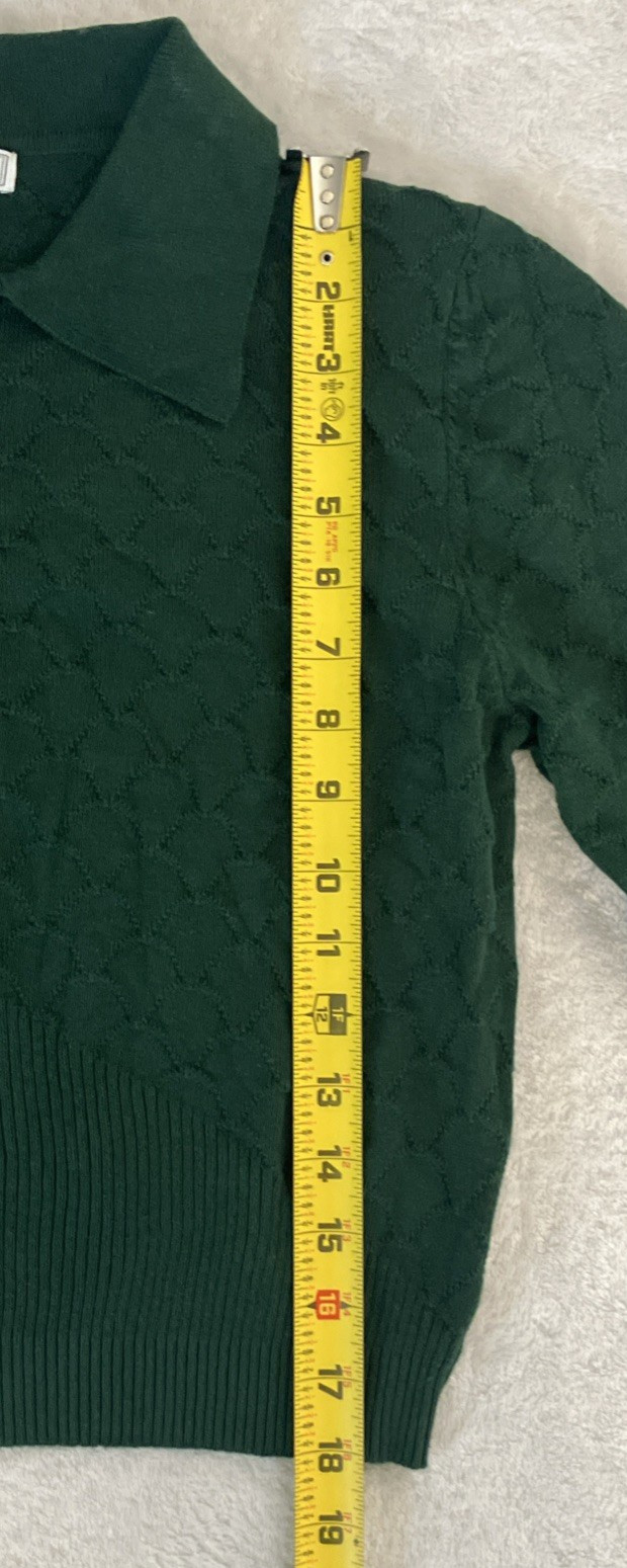 RIHOAS Top Womens Green Lapel Ribbed Textured Twee Pearls Long Sleeve Small NWT