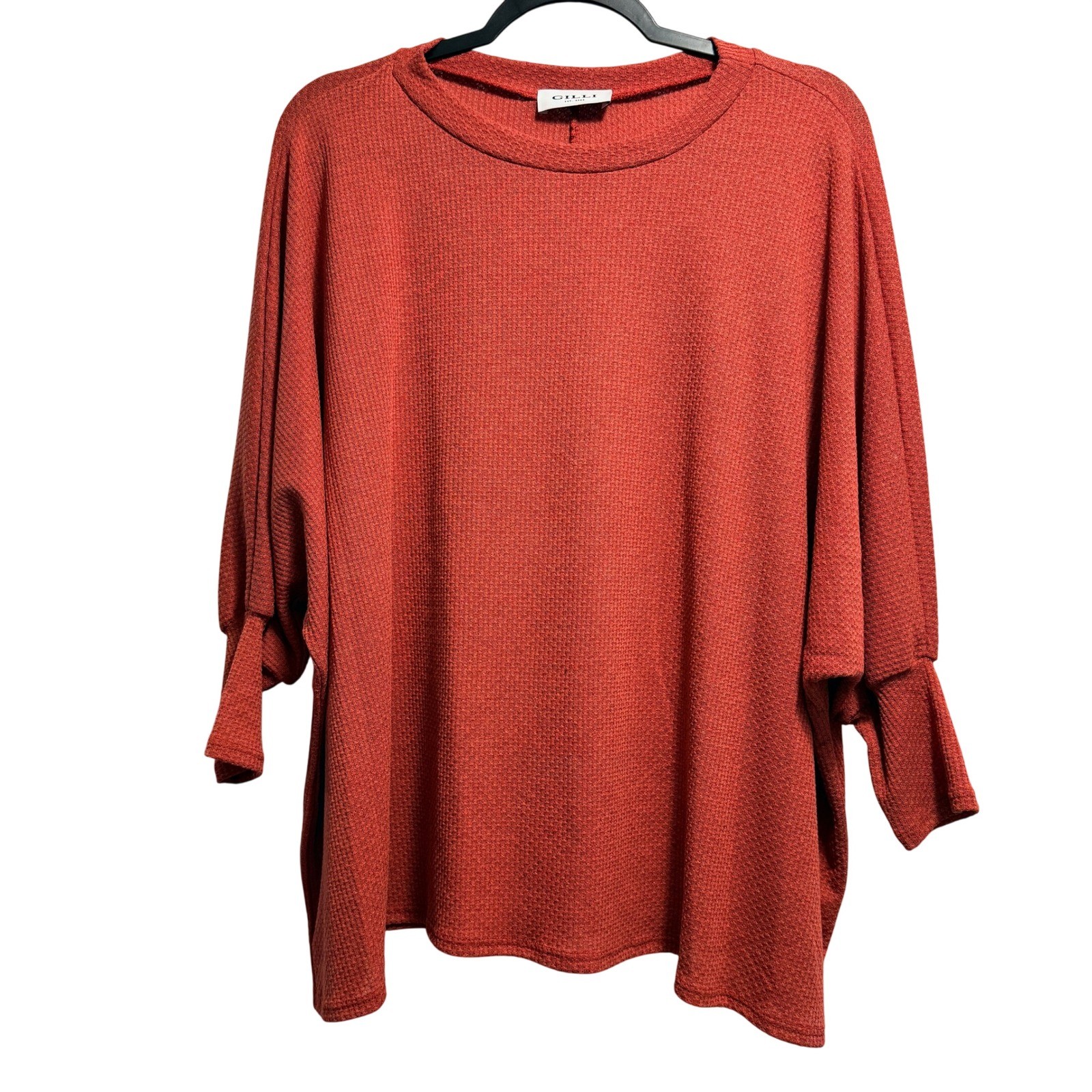 Gilli Women Top Dolman Sleeve Waffle Knit M Rust Orange Polyester Rayon Blend
