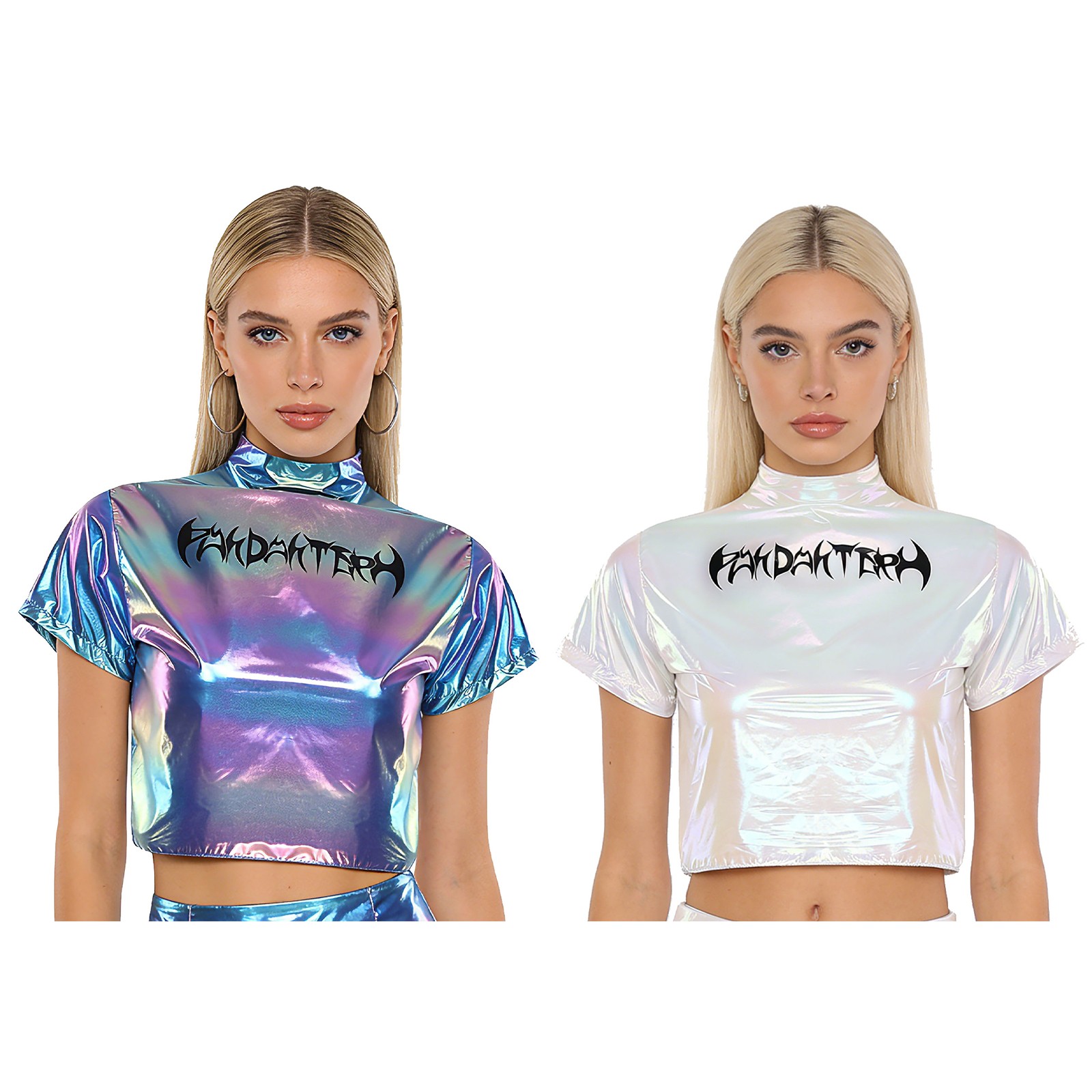 Women Vest Latex Bustier Themed Top Crop T-shirt Leather Carnivals Metallic For