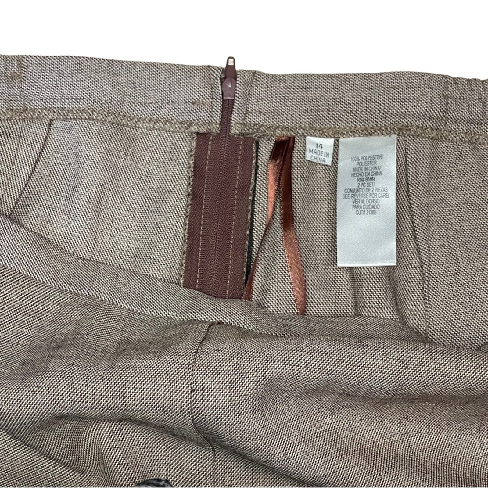 Studio 1 two piece suit zip blazer trouser tan lined size 14