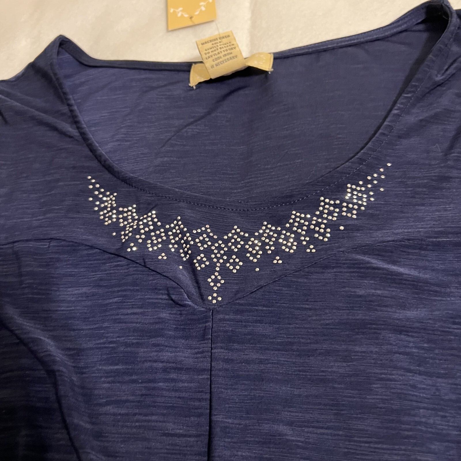 Diana Belle Womens Top Sz XL Beaded Knot Front Scoop Neck 3/4 Sleeve Stretch NWT