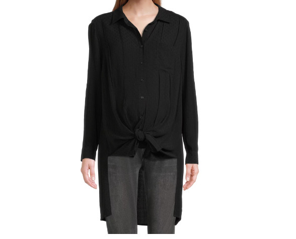Time and Tru Women’s Maternity Tie Front Woven Top Black Soot Multisize NWT