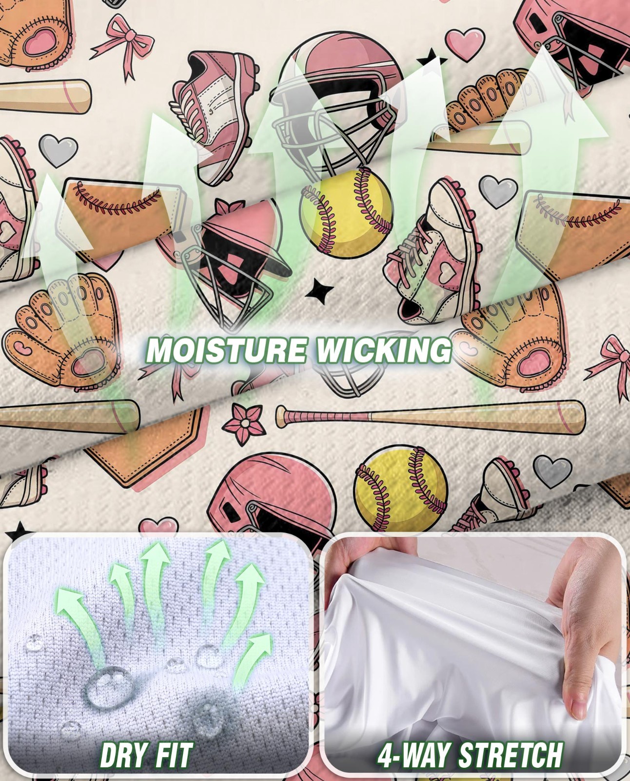 Softball Pastel Pattern Women’s Sleeveless Performance Polo Shirt for Golf Tenni