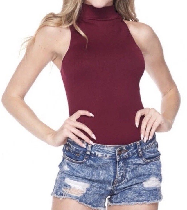 NWT Forever 21 MockNeck Ribbed Sleeveless Sweater Bodysuit Burgundy Small $29.99