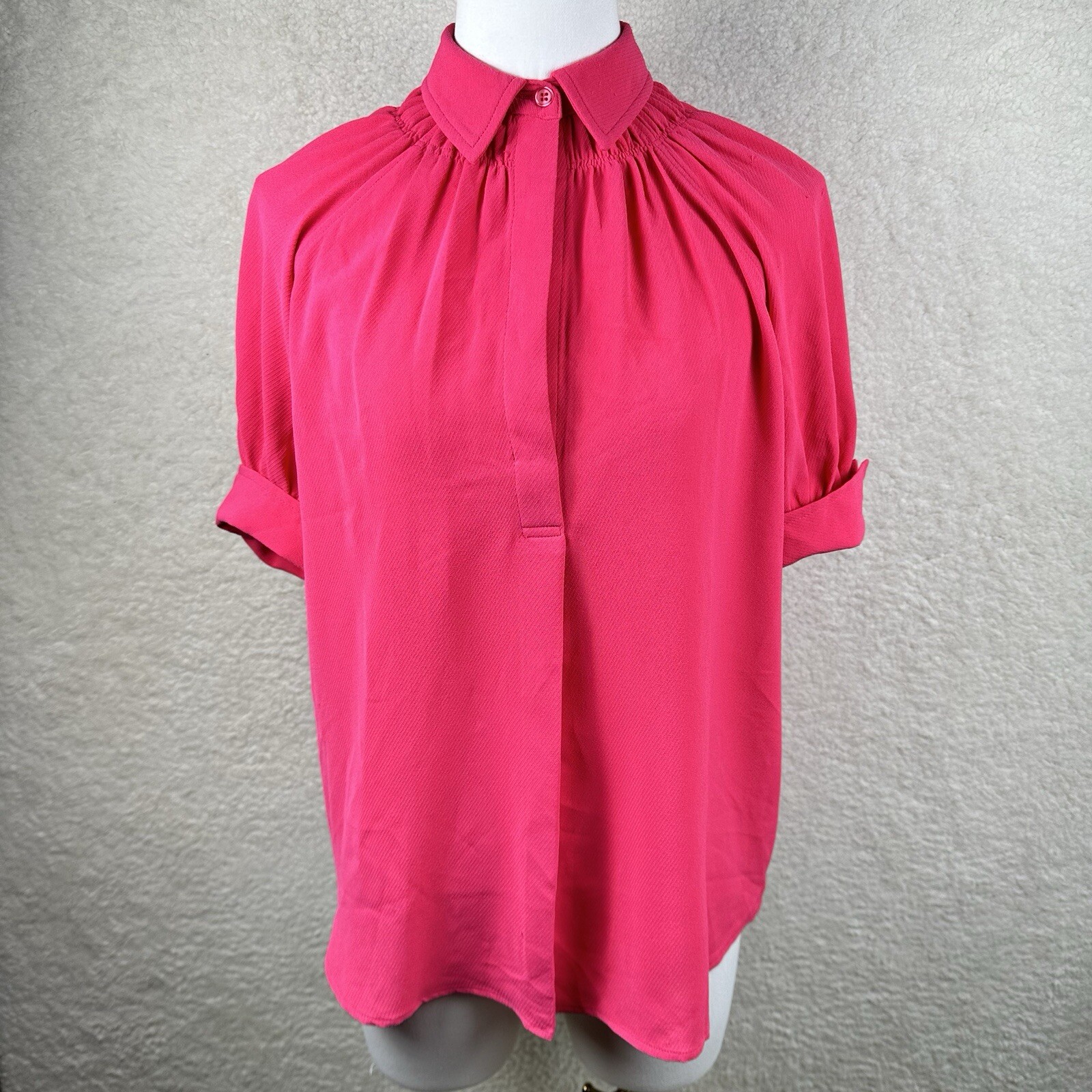 Max Studio Women’s Azalea Pink Texture Woven Collared Blouse Sz XS
