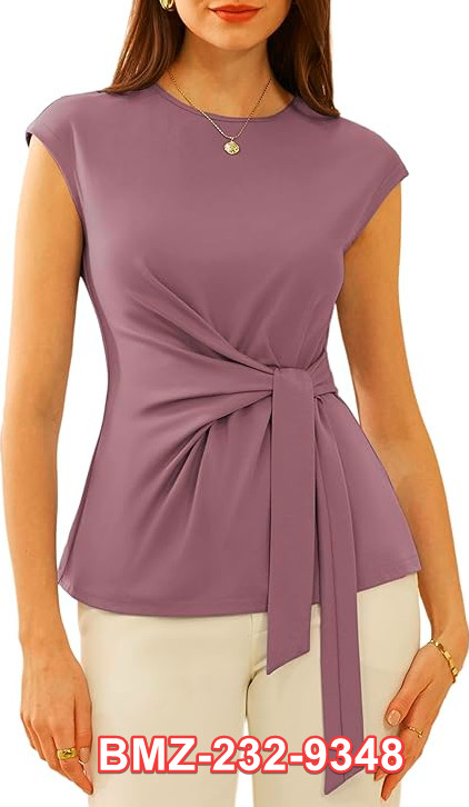 GRACE KARIN Womens Cap Sleeve Tops 2025 Summer Tie Waist Blouse Dressy Shirts M