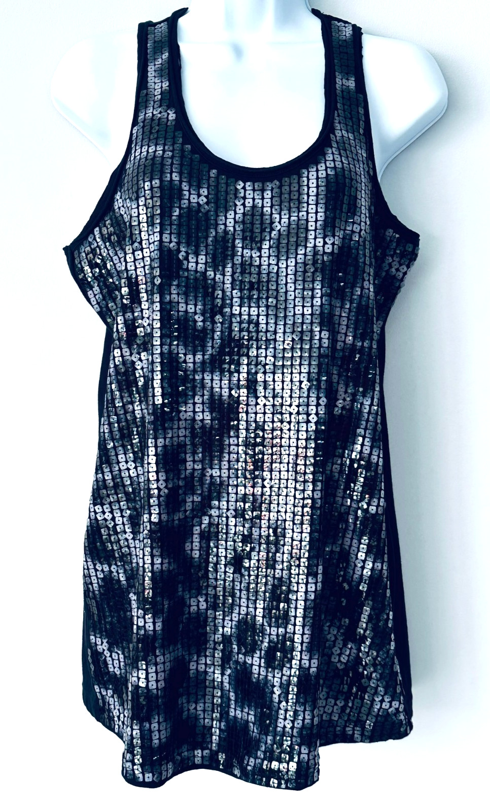 K DASH by Kardashian Top Tank Sleeveless Black Animal Sequin Front 95% Cotton 2