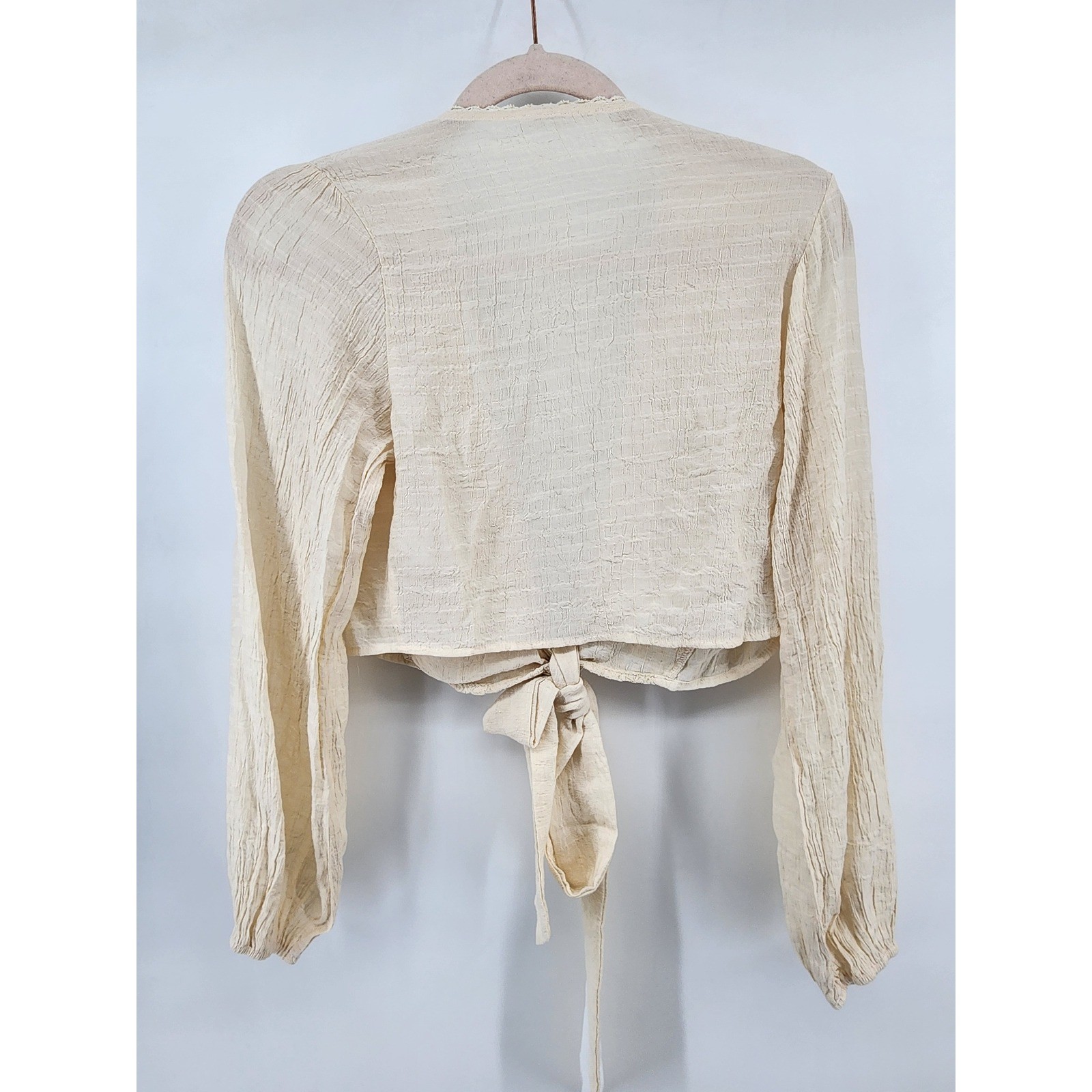 Promesa Cream Lace Tie Front Crop Top Balloon Sleeve Small Boho Cottagecore