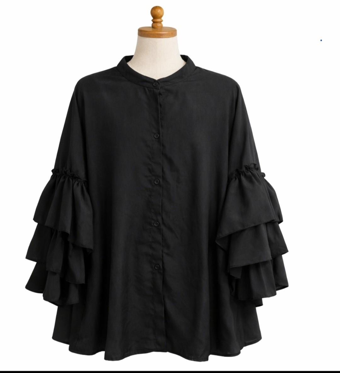 Celmia Collection Women’s Black Ruffle Sleeve Button Mandarin Blouse 4XL Plus