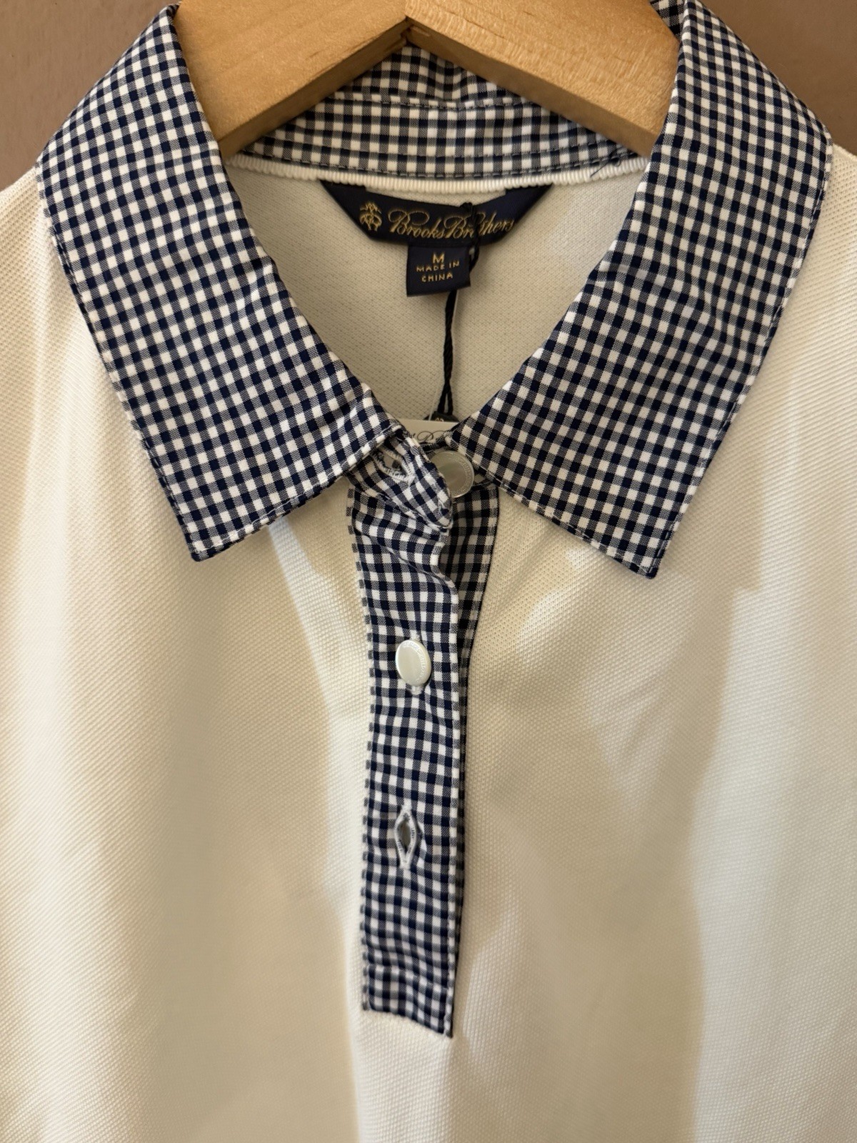 Brooks Brothers Golden Fleece performance polo women Gingham Short Sleeve M NWT