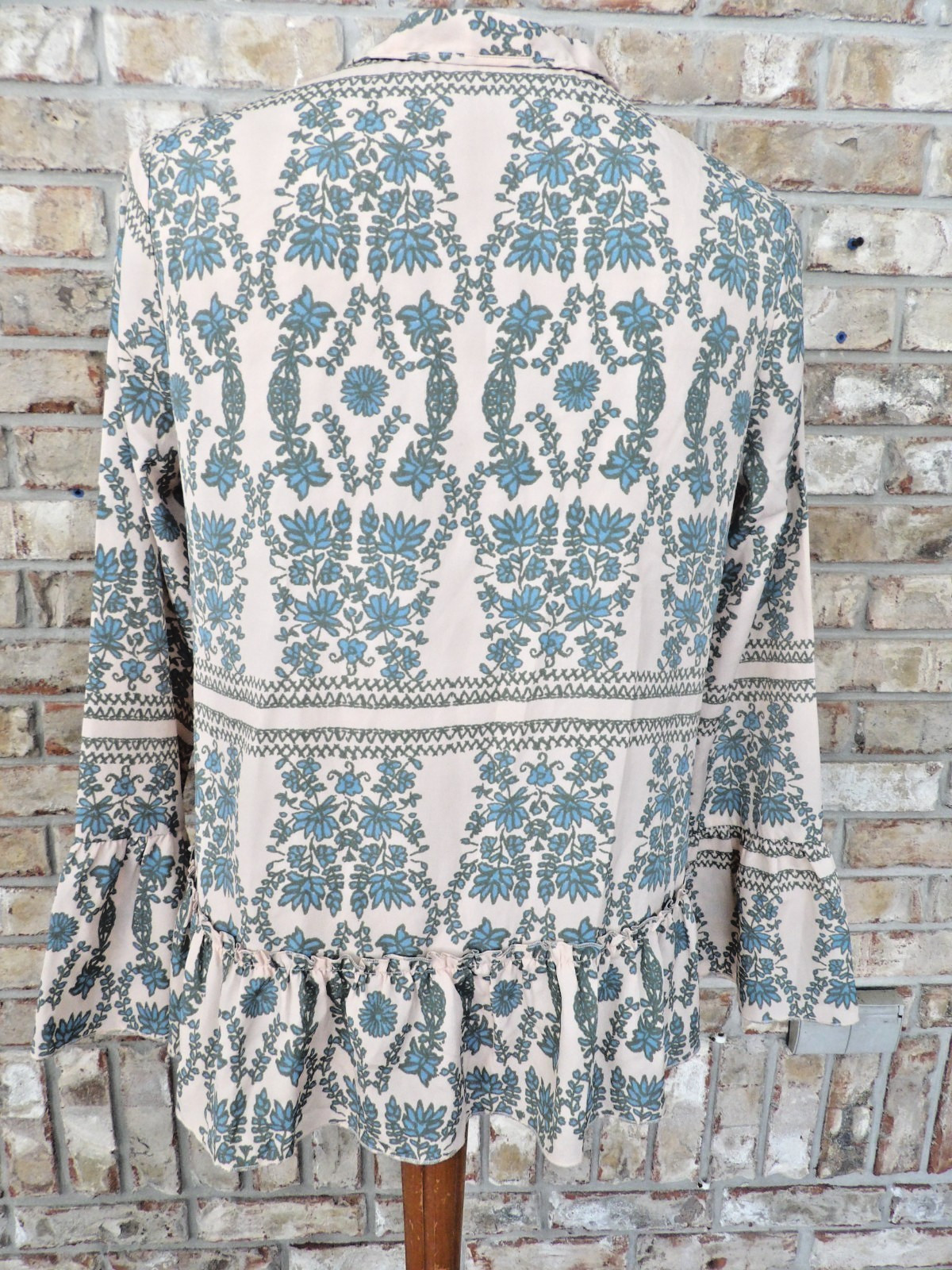 VINTAGE COSARGE SZ L MANDERIN COLLAR BELL SLEEVE TOP HIPPY COTTAGE CORE BOHO