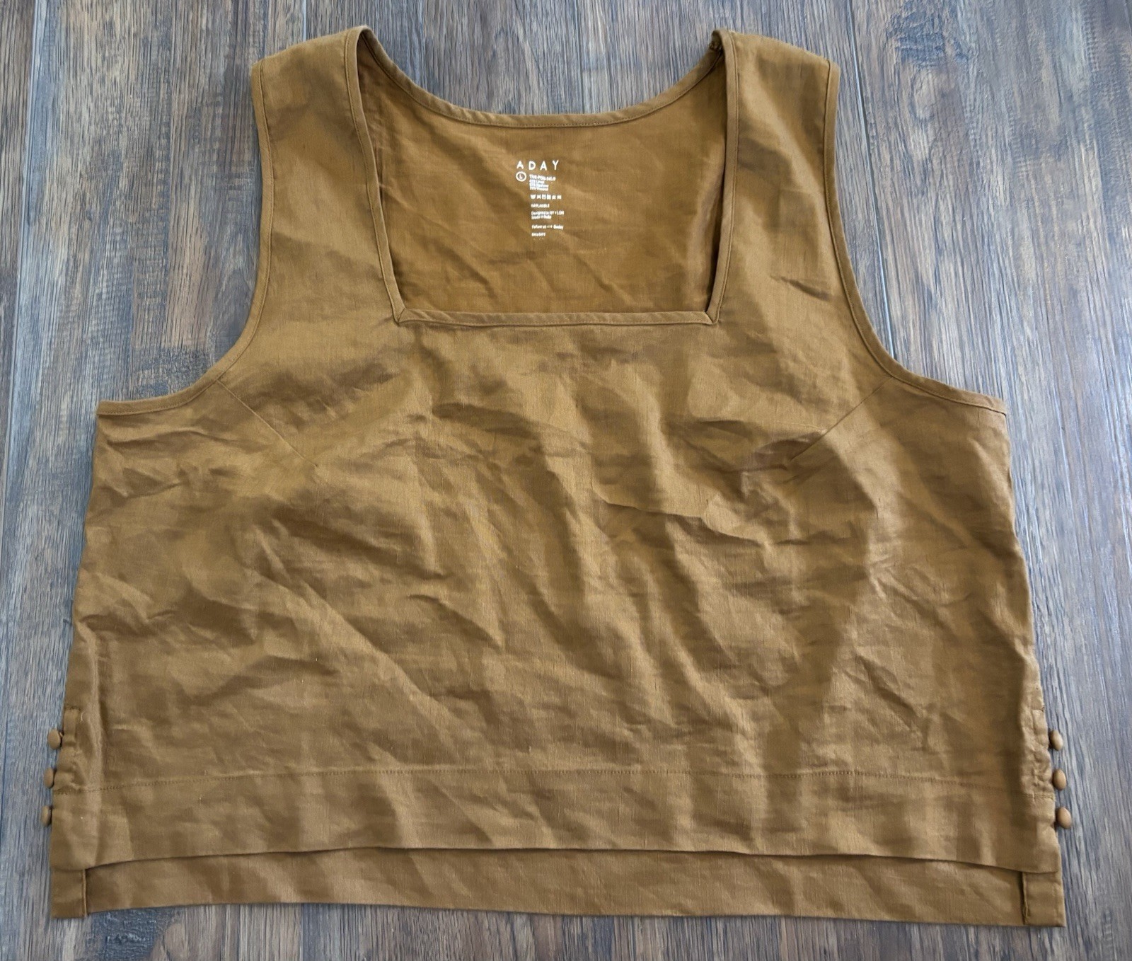 Aday Let Loose Linen Blend Cropped Top Boxy Brown Beach Coastal Sleeveless Large