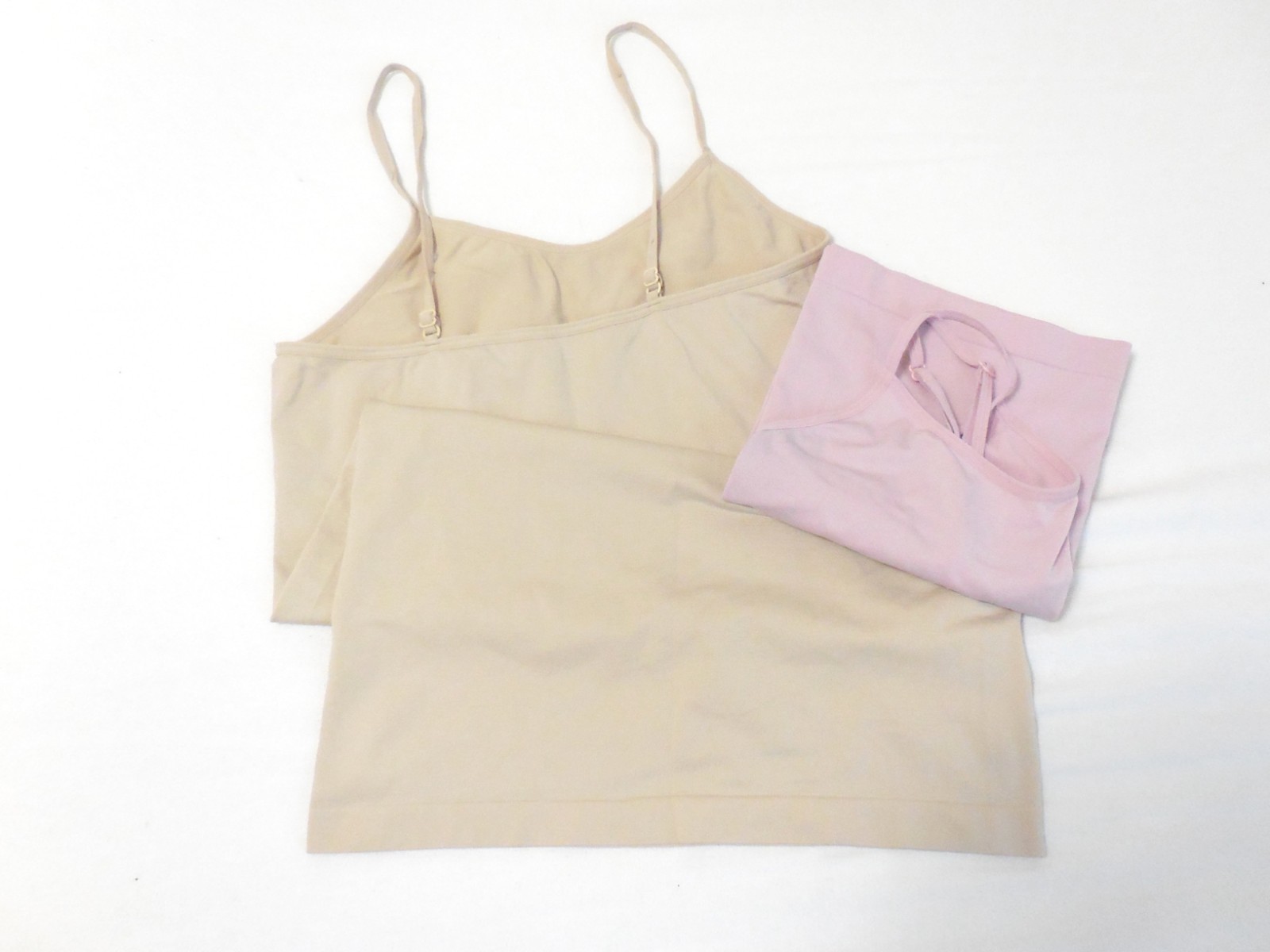 Medium 2 PC Ladies Camisoles in Pink & Beige w/ Adjustable Straps, USED