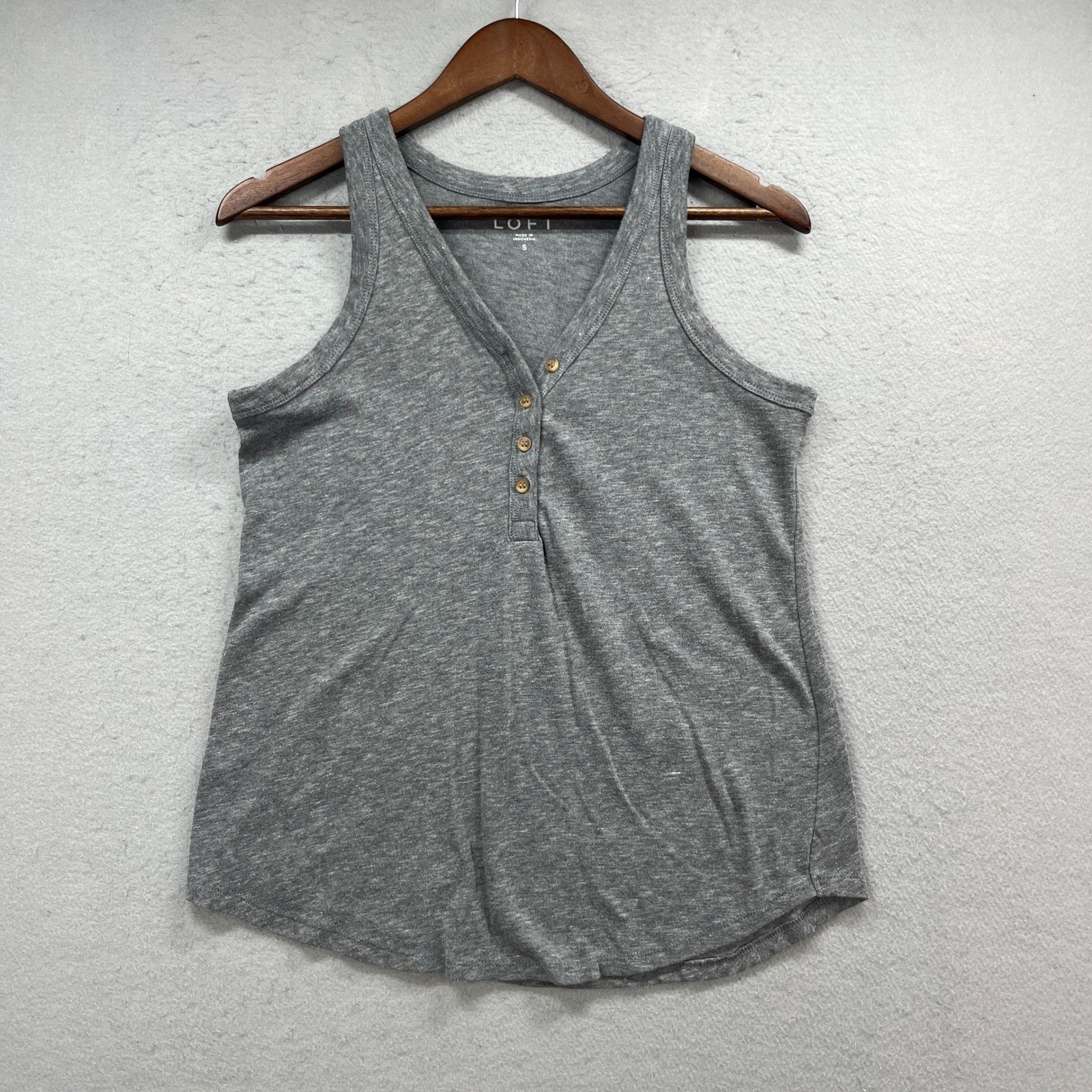 LOFT Tank Top Womens Small Gray Henley Sleeveless Heather Casual Minimalist