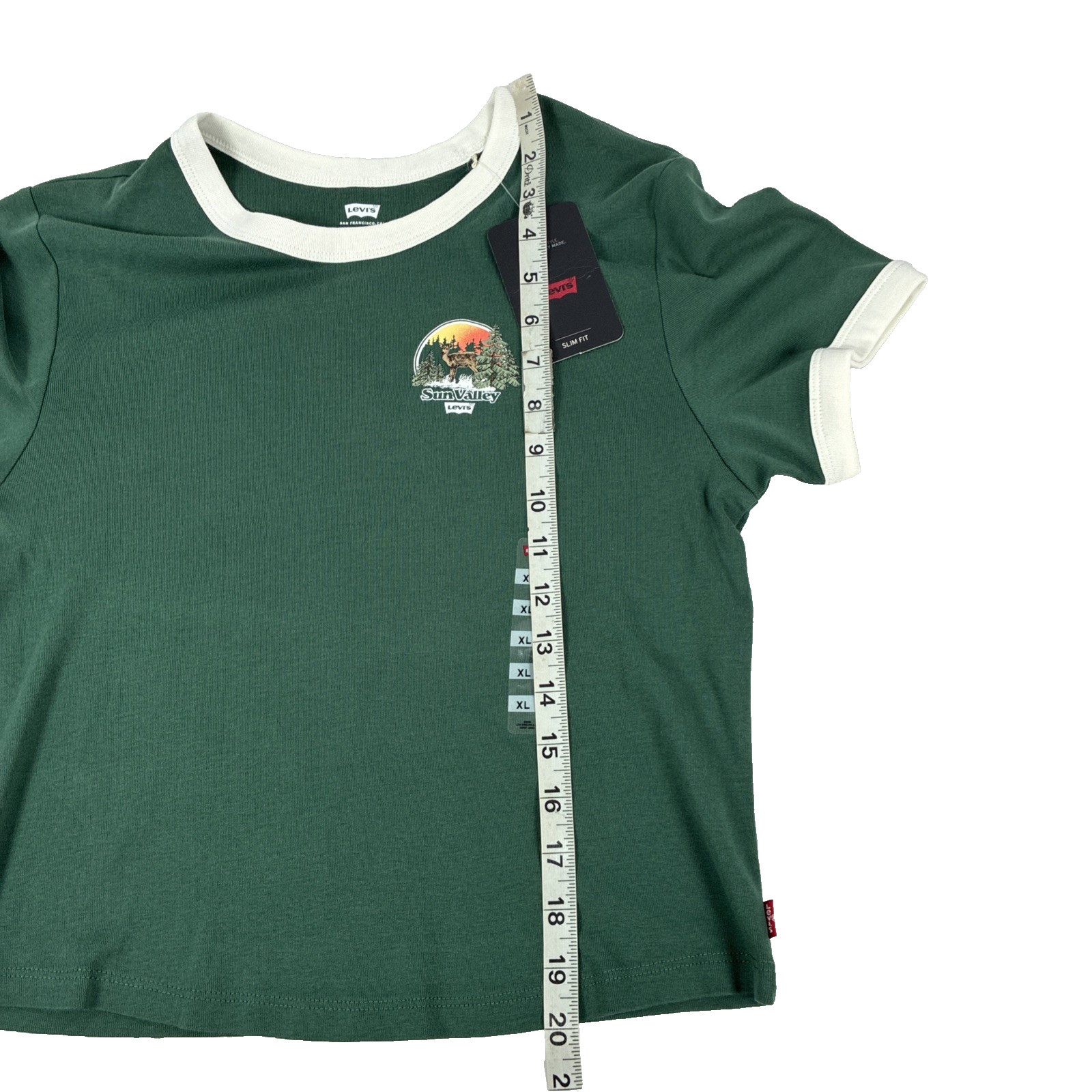 New Women’s Levi’s Slim Fit Sun Valley Ringer T-Shirt Size XL Green NWT