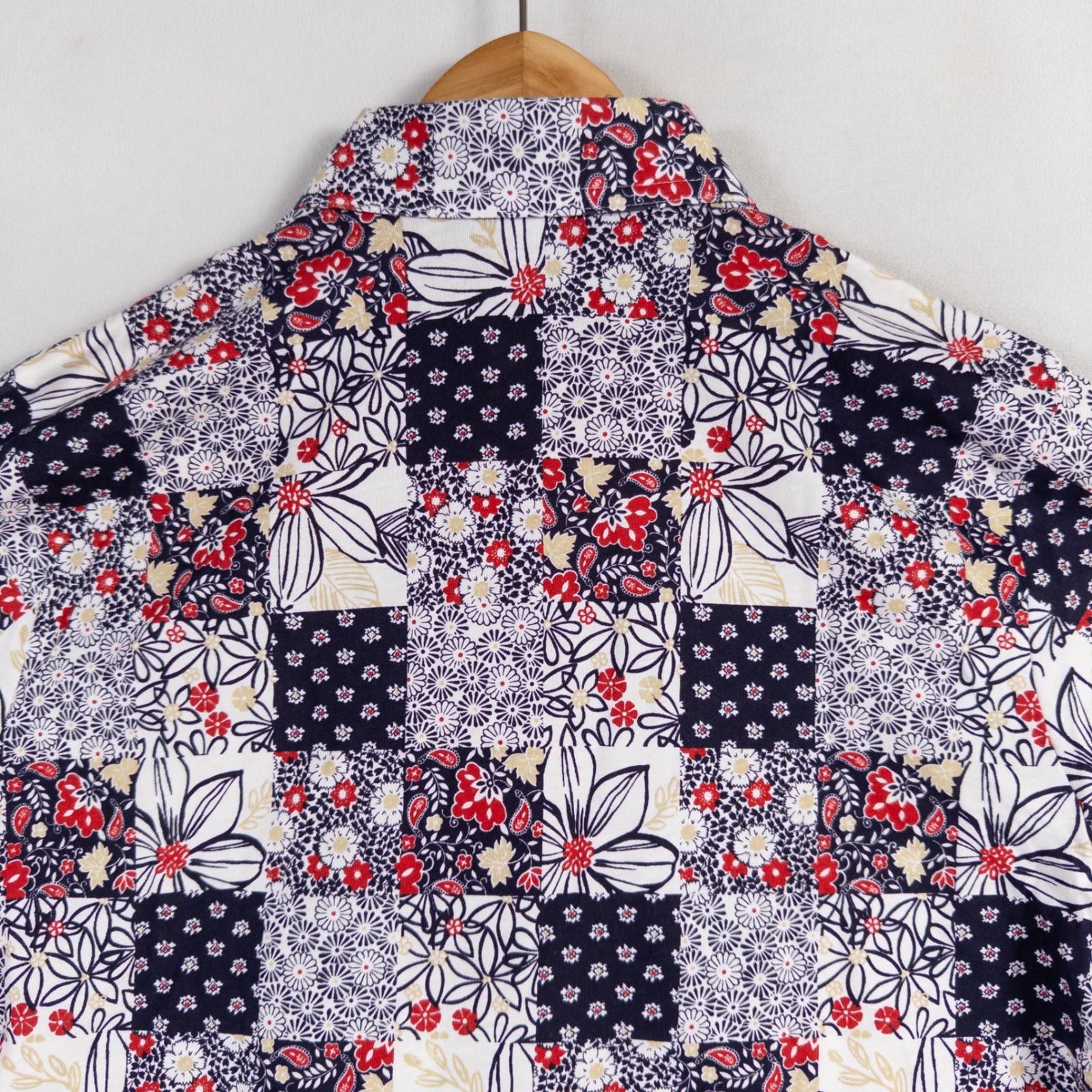 Leon Levin Polo Shirt Womens Small Navy Red White Patchwork Cotton Blend New