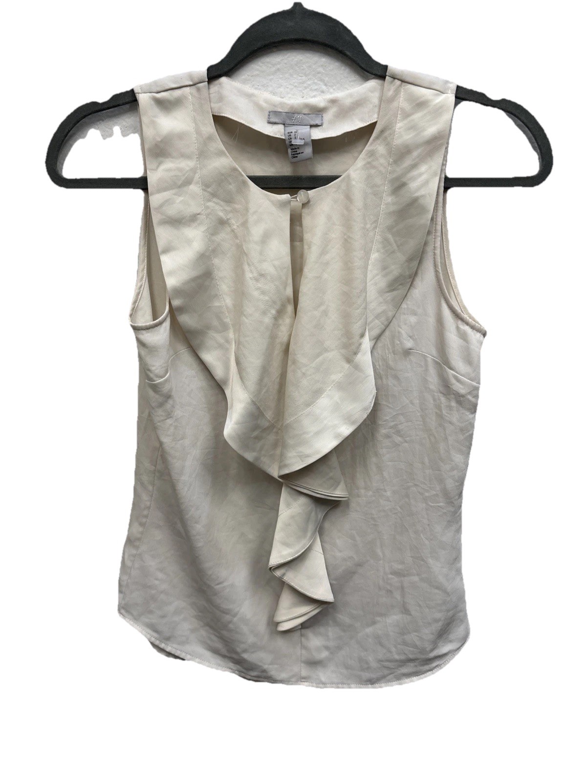H&M Ruffle Sleeveless Blouse Ivory Button Keyhole Pullover 2
